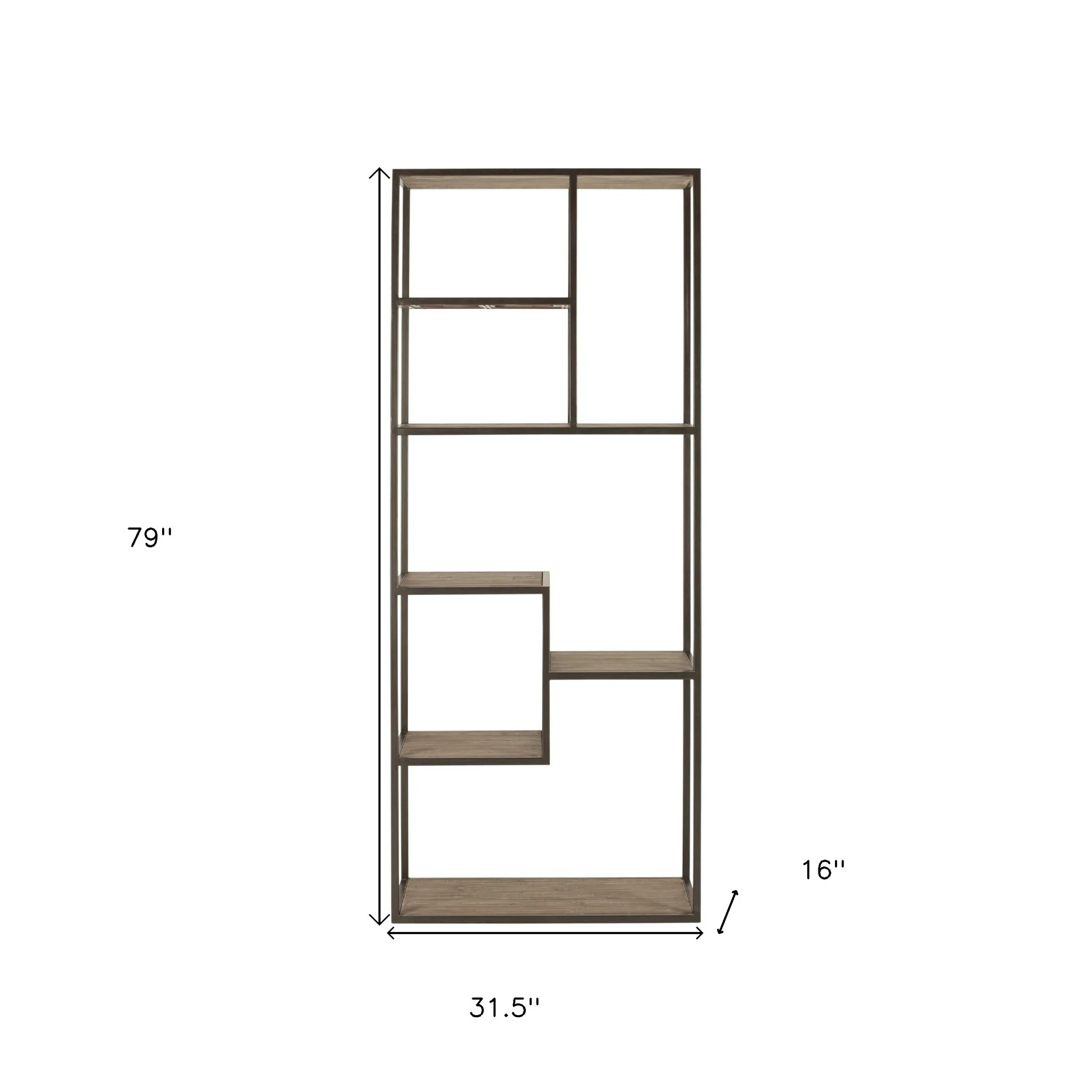 Brown And Natural Metal and Wood Seven Tier Bookcase By Homeroots - Image 5