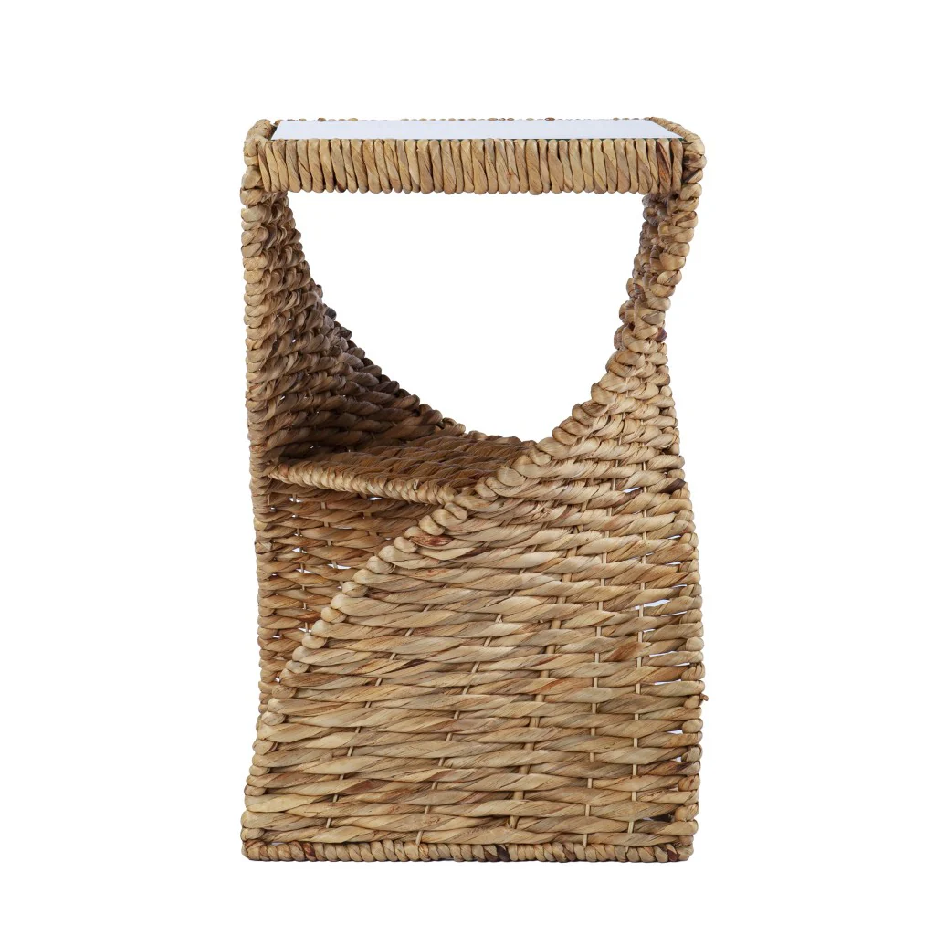 Brown And Natural Rattan Swirl Glass Top Square End Table By Homeroots - Image 2