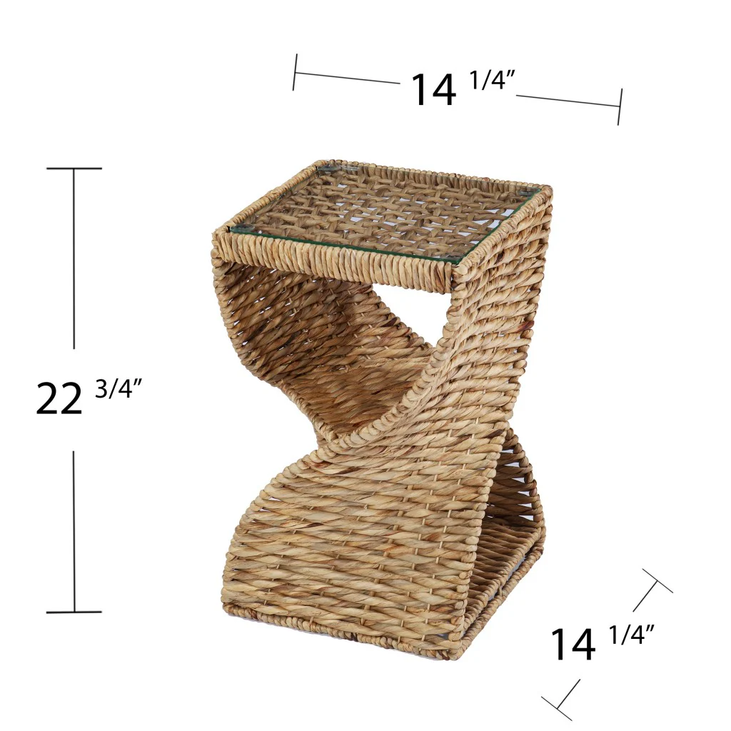 Brown And Natural Rattan Swirl Glass Top Square End Table By Homeroots - Image 8
