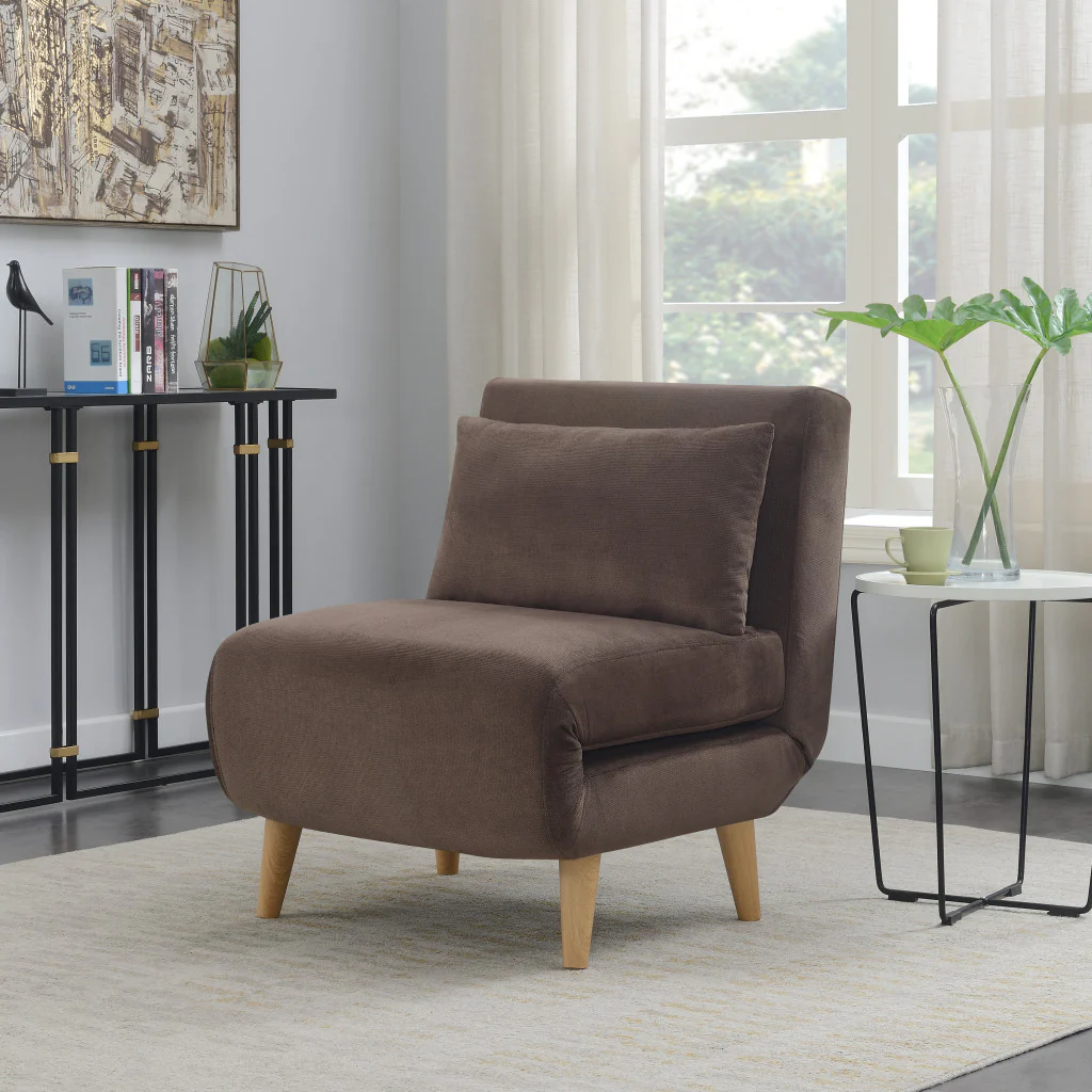 Brown and Natural Upholstered Convertible Chair And Toss Pillow By Homeroots - Image 3
