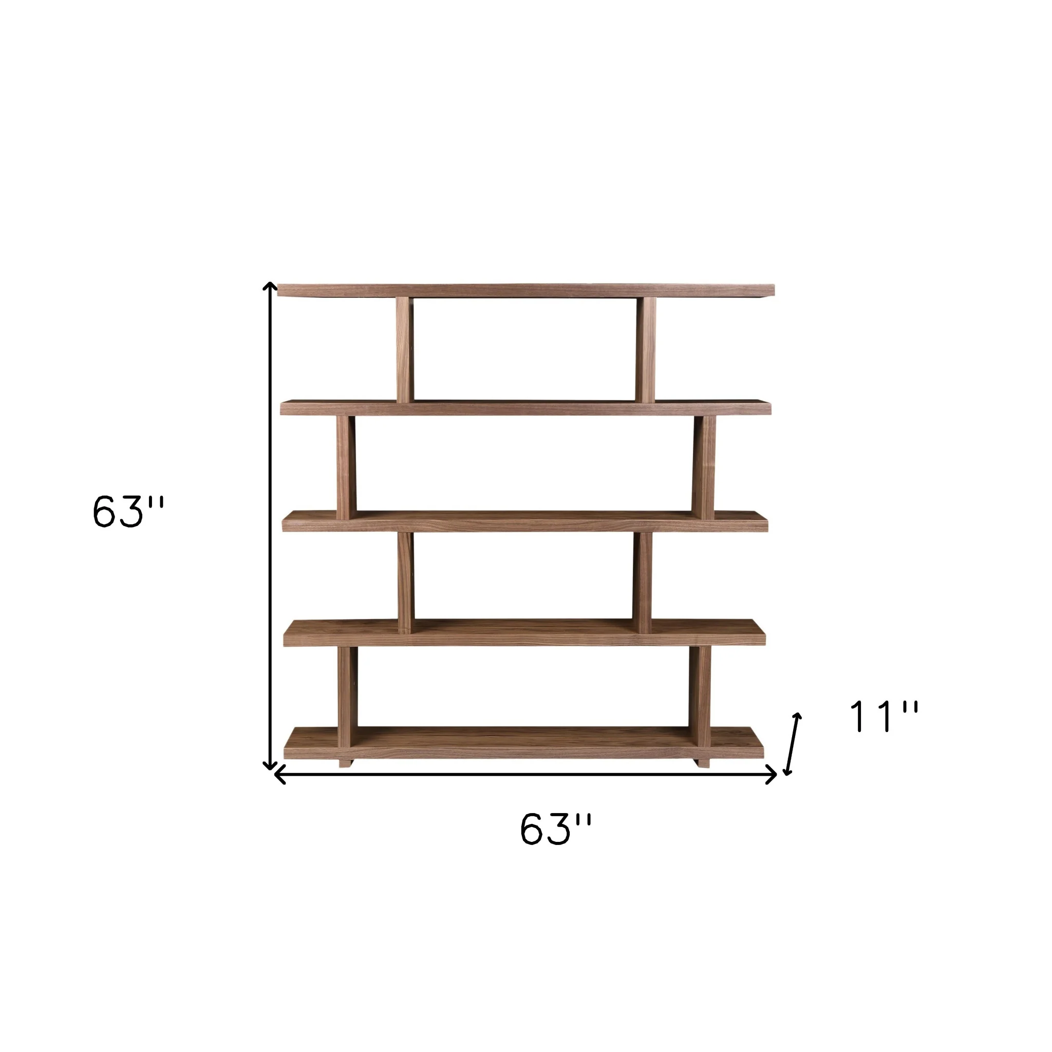 Brown And Natural Wood Five Tier Bookcase By Homeroots - Image 4