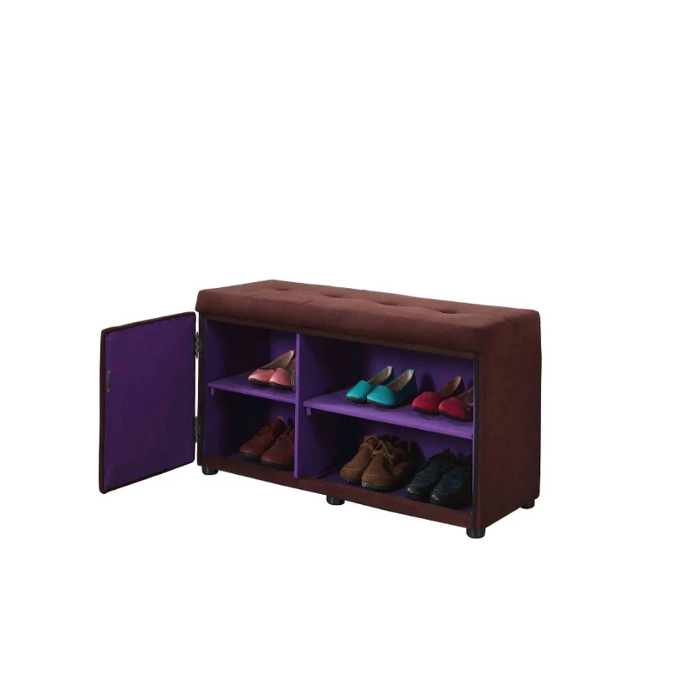 Brown and Purple Tufted Shoe Storage Bench By Homeroots - Image 2
