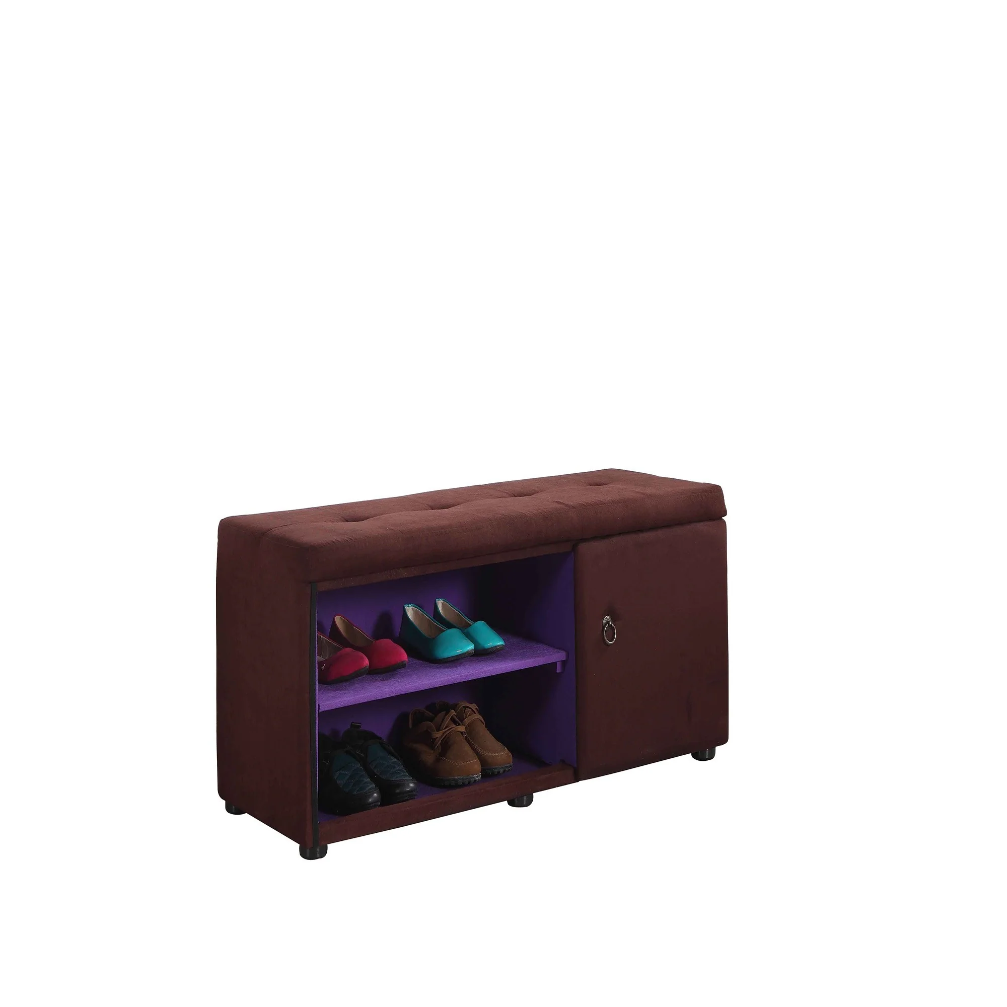 Brown and Purple Tufted Shoe Storage Bench By Homeroots - Image 3
