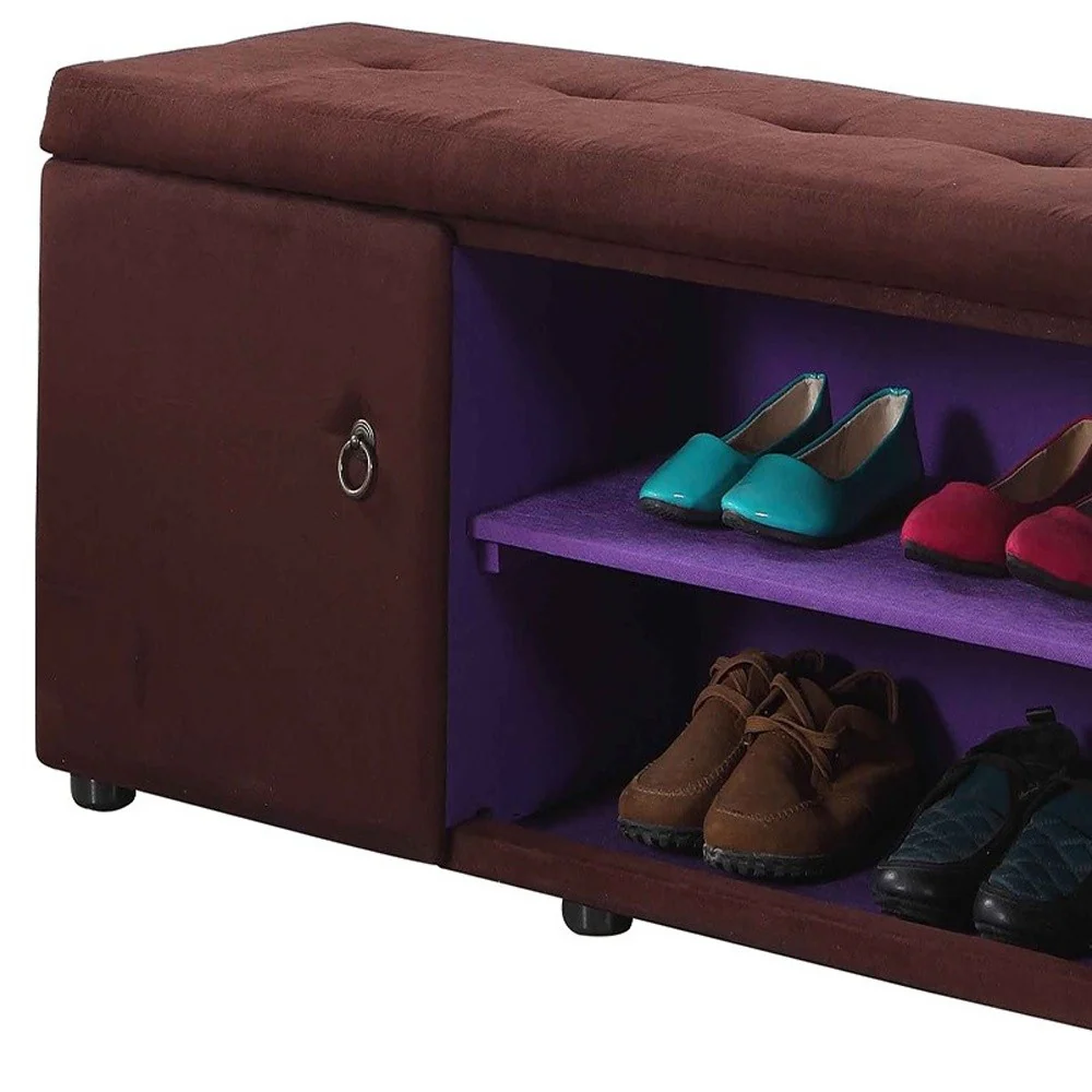 Brown and Purple Tufted Shoe Storage Bench By Homeroots - Image 4