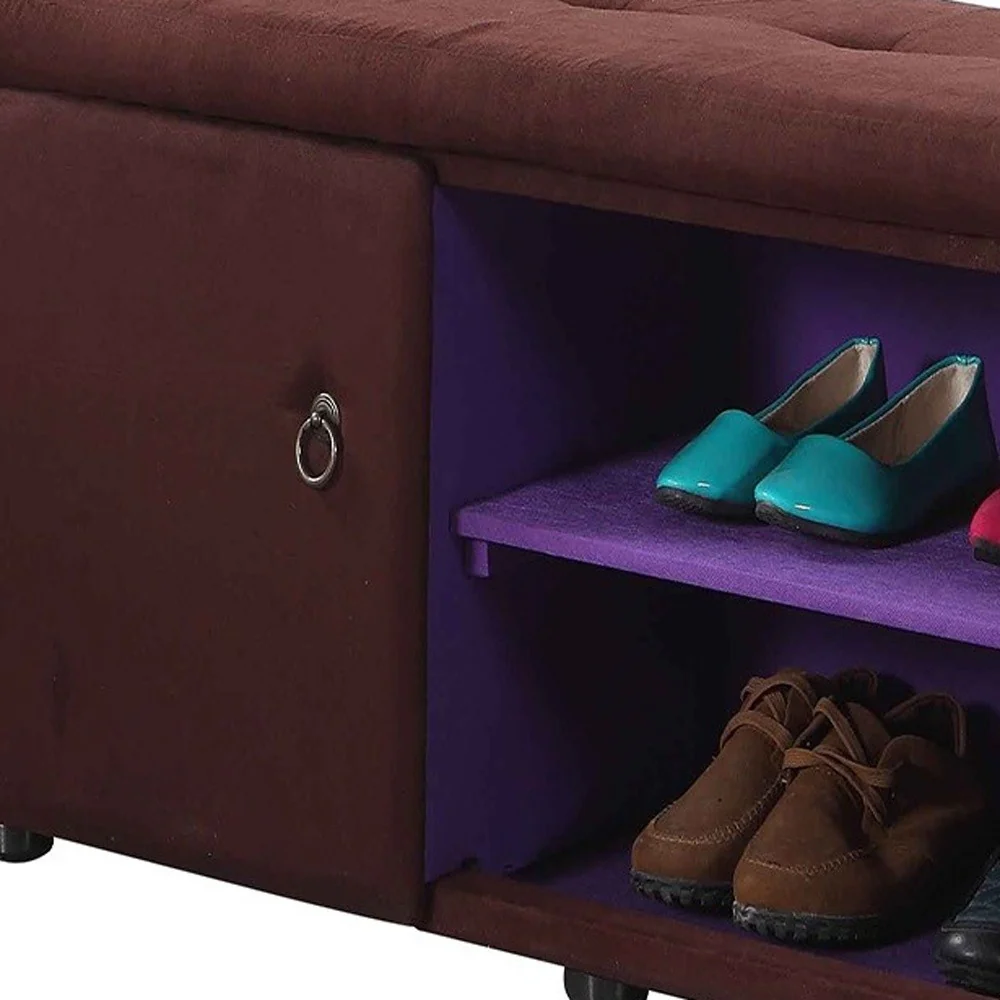 Brown and Purple Tufted Shoe Storage Bench By Homeroots - Image 5