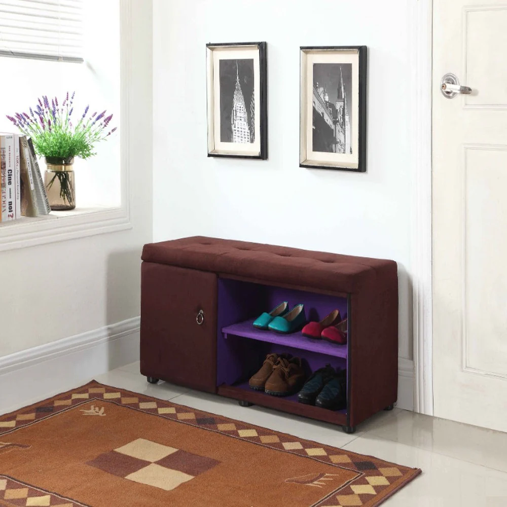 Brown and Purple Tufted Shoe Storage Bench By Homeroots - Image 6