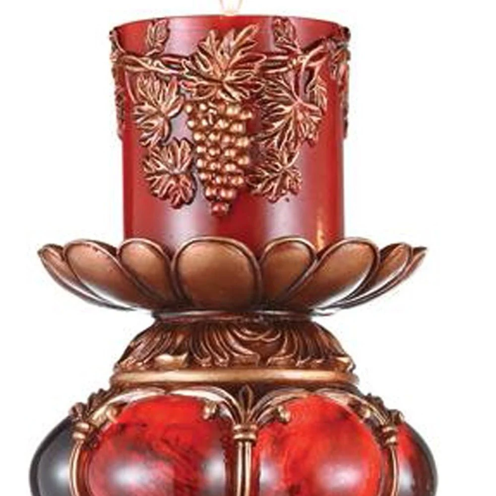 Brown and Red Faux Marble Tabletop Candle Holder and Candle By Homeroots - Image 3