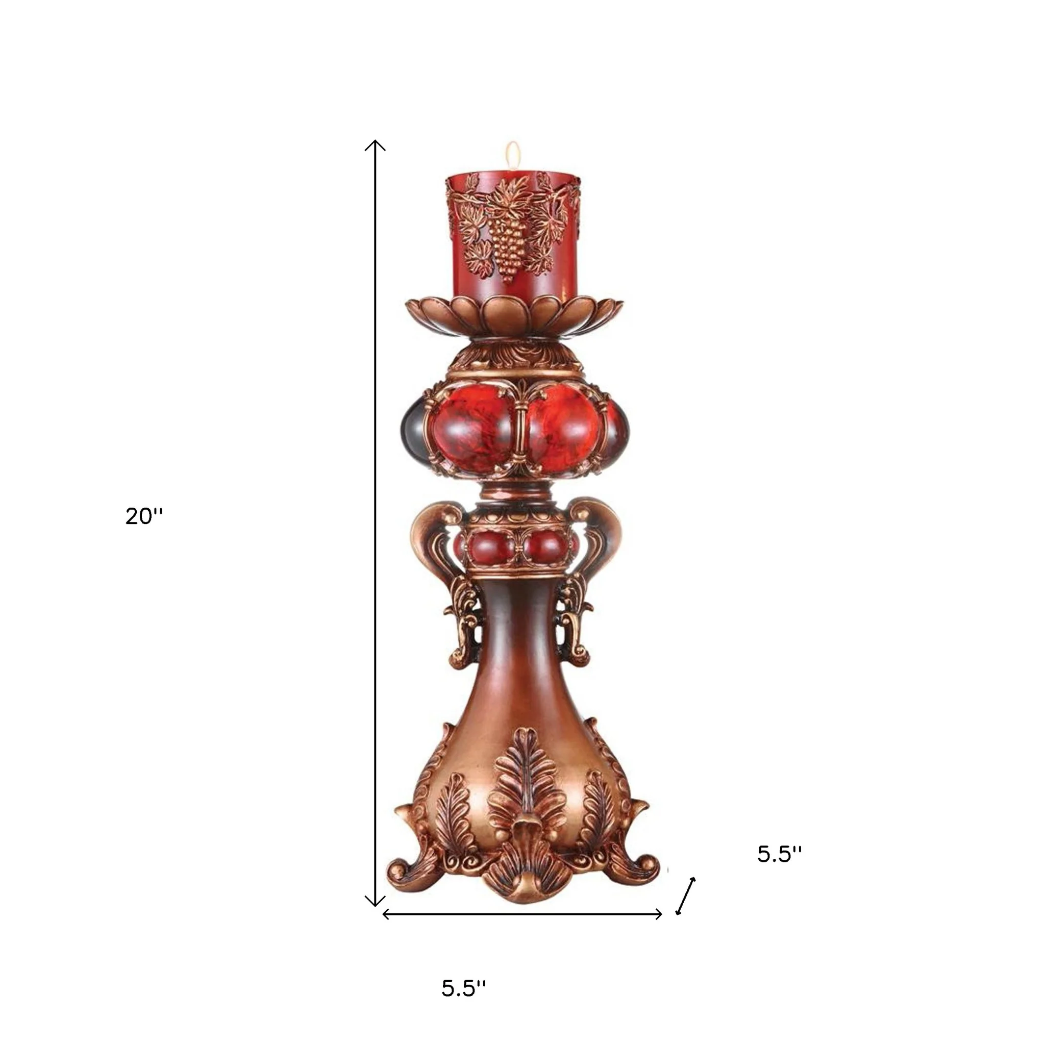 Brown and Red Faux Marble Tabletop Candle Holder and Candle By Homeroots - Image 5