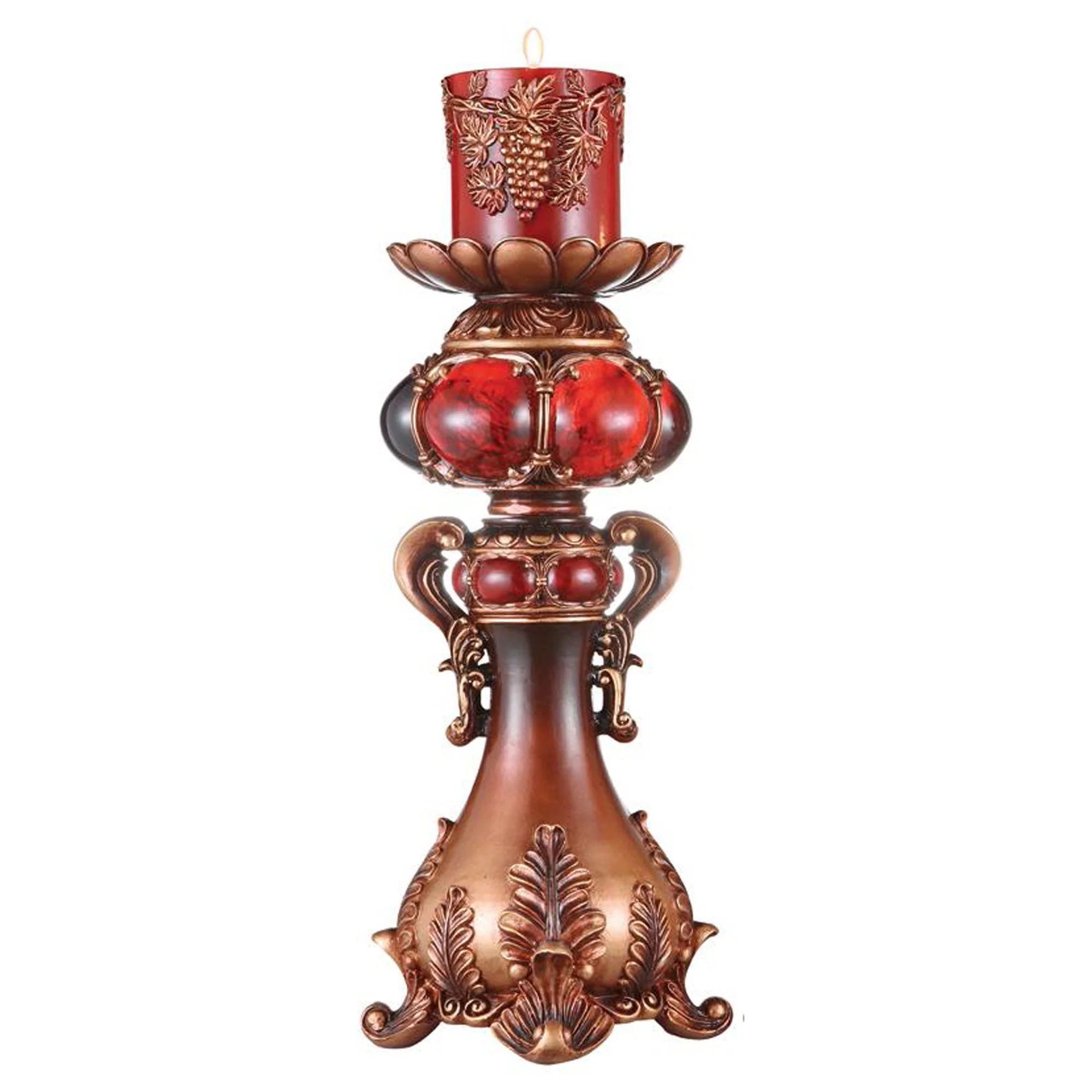 Brown and Red Faux Marble Tabletop Candle Holder and Candle By Homeroots - Image 6