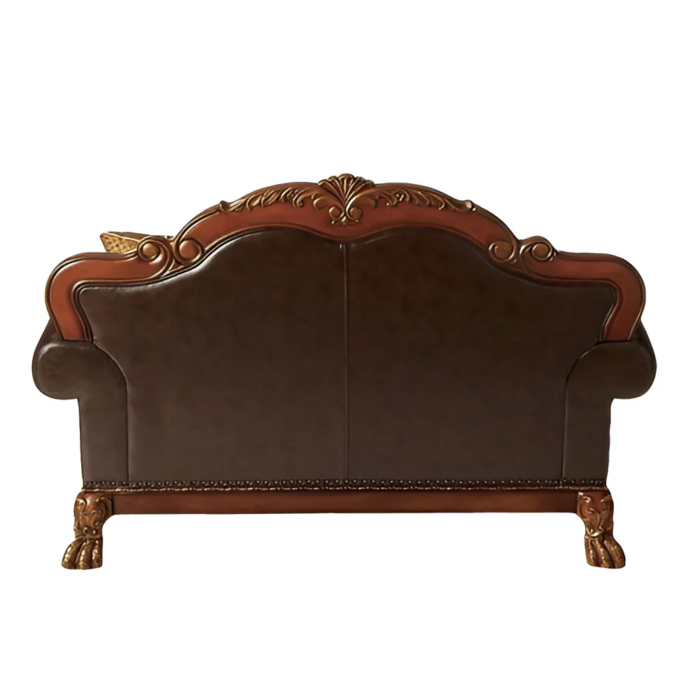 Brown And Redwood Faux Leather Loveseat and Toss Pillows By Homeroots - Image 2
