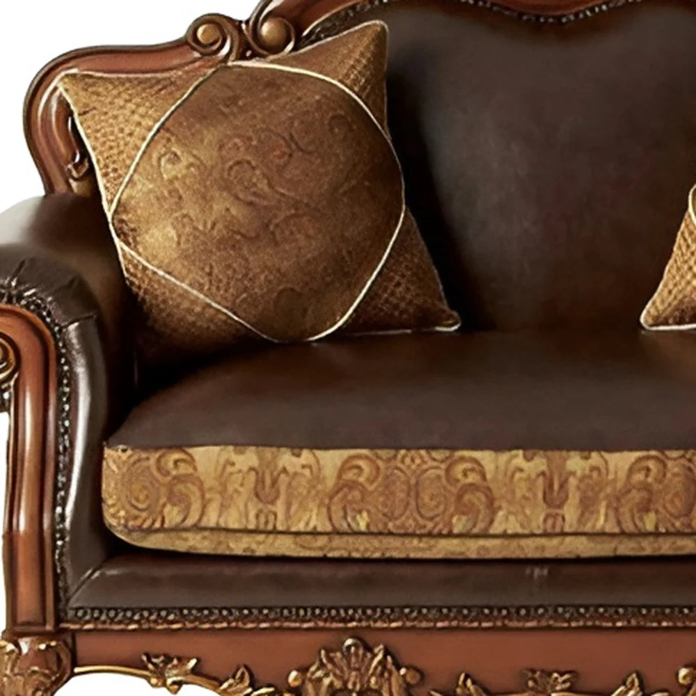 Brown And Redwood Faux Leather Loveseat and Toss Pillows By Homeroots - Image 3