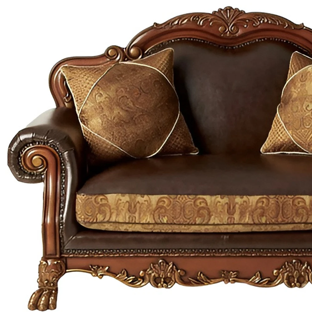 Brown And Redwood Faux Leather Loveseat and Toss Pillows By Homeroots - Image 4