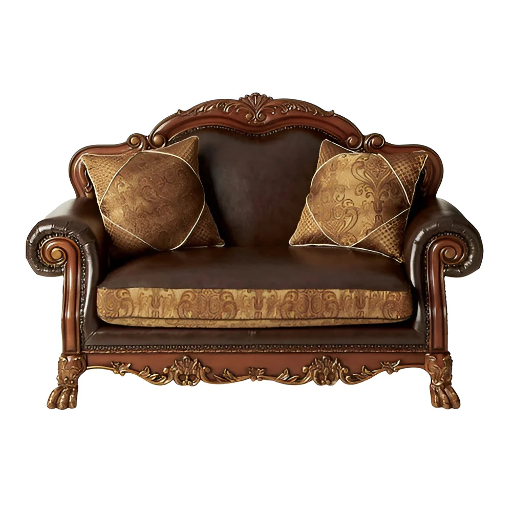 Brown And Redwood Faux Leather Loveseat and Toss Pillows By Homeroots - Image 6