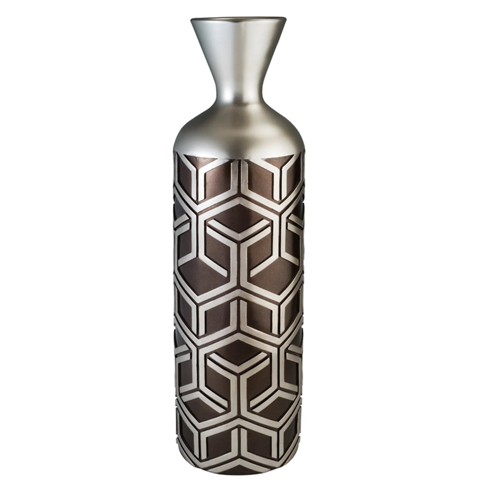 Brown and Silver Geometric Cylinder Polyresin Floor Vase By Homeroots - Image 2