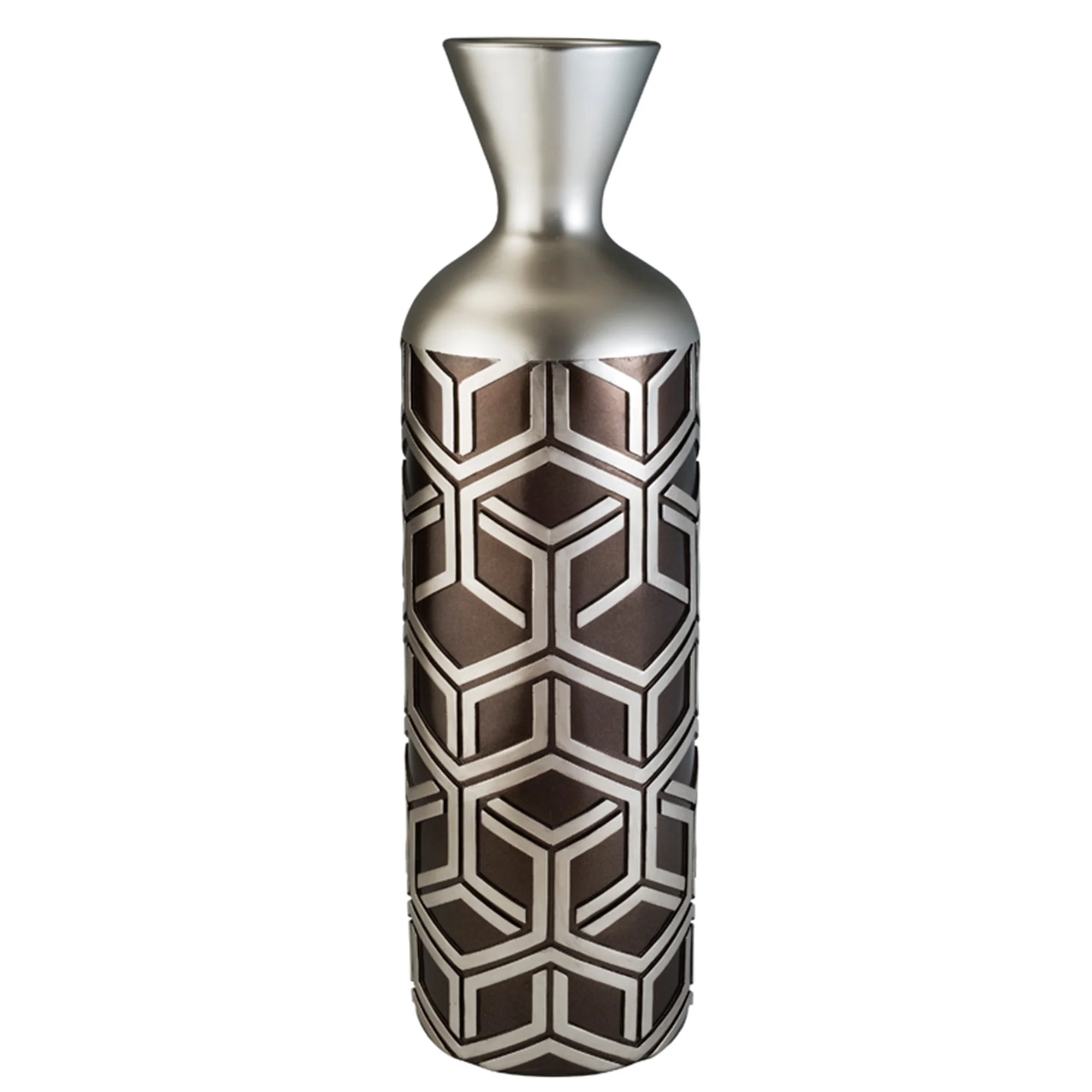 Brown and Silver Geometric Cylinder Polyresin Floor Vase By Homeroots - Image 3