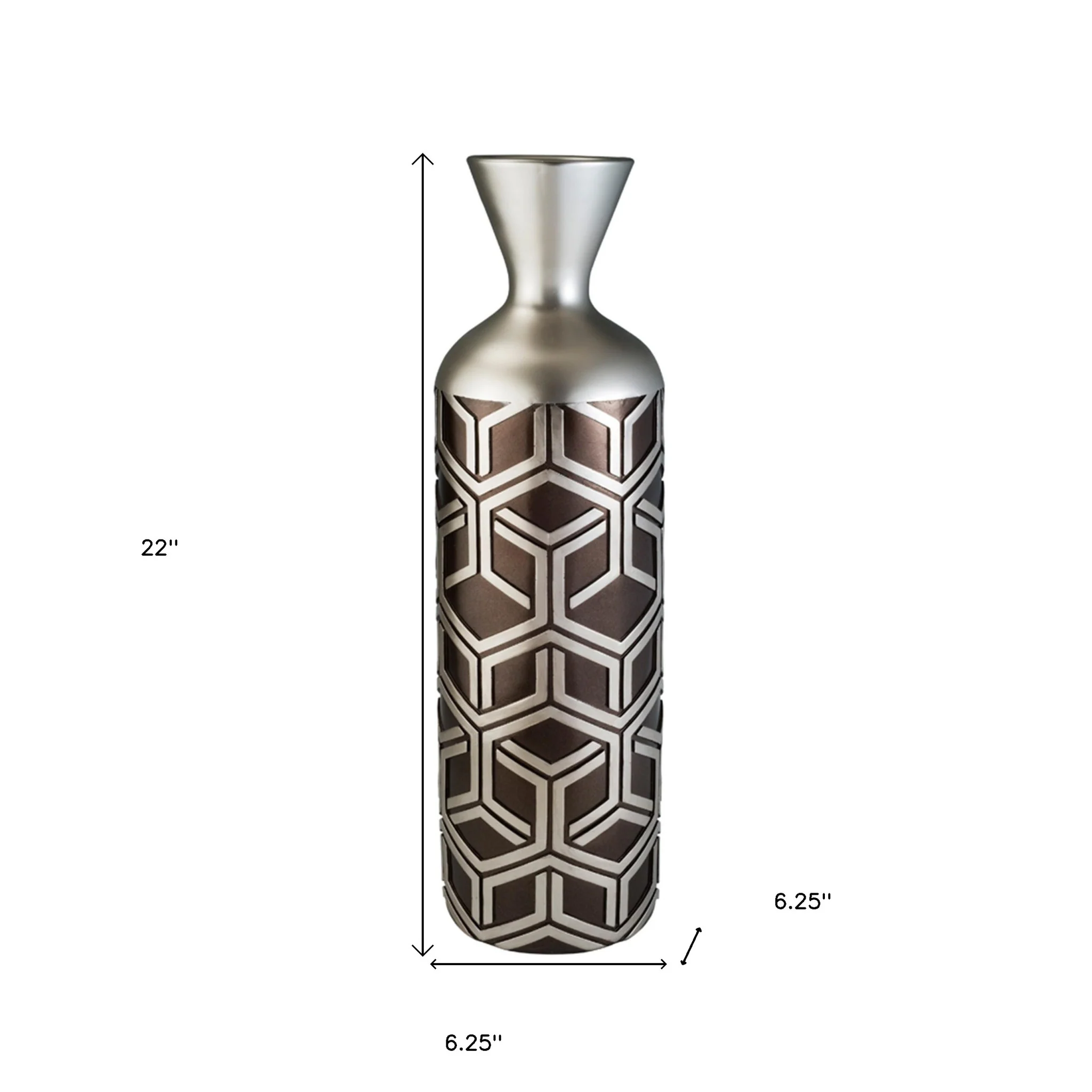 Brown and Silver Geometric Cylinder Polyresin Floor Vase By Homeroots - Image 5