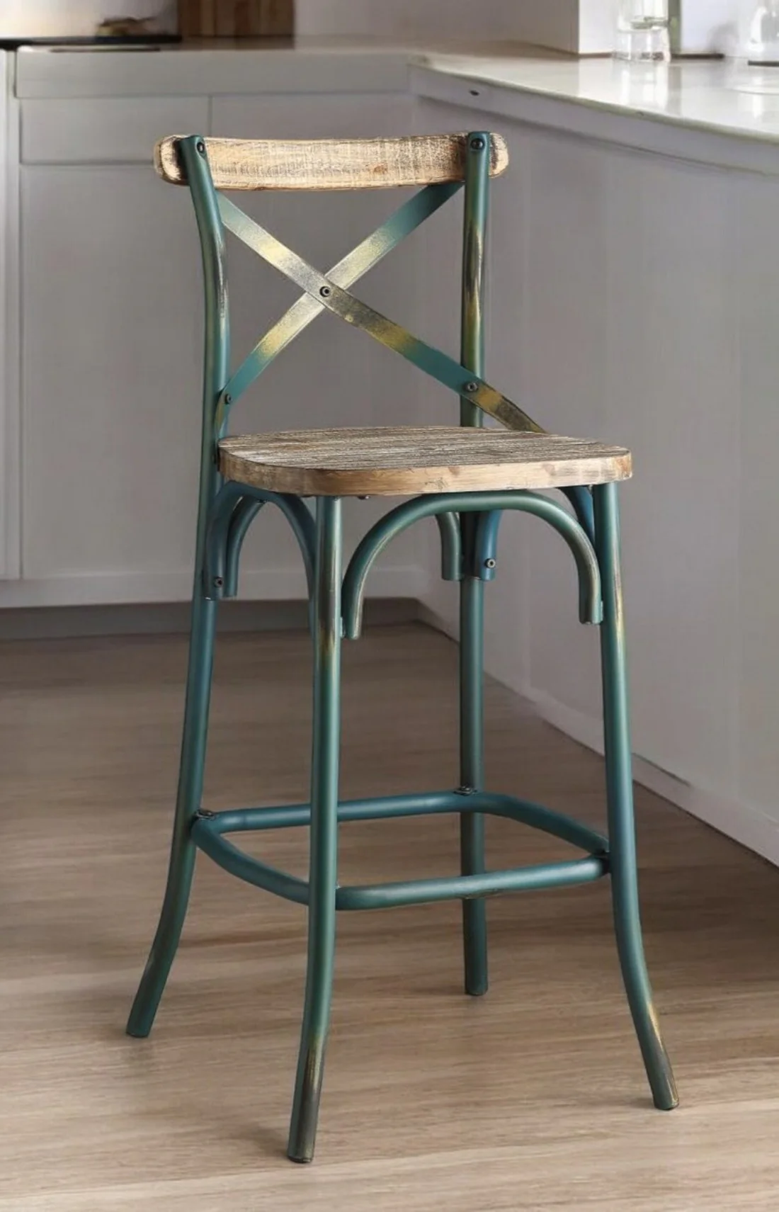 Brown And Sky Blue Iron Bar Chair By Homeroots - Image 2