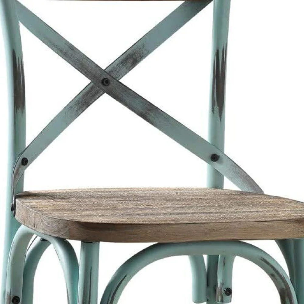 Brown And Sky Blue Iron Bar Chair By Homeroots - Image 6