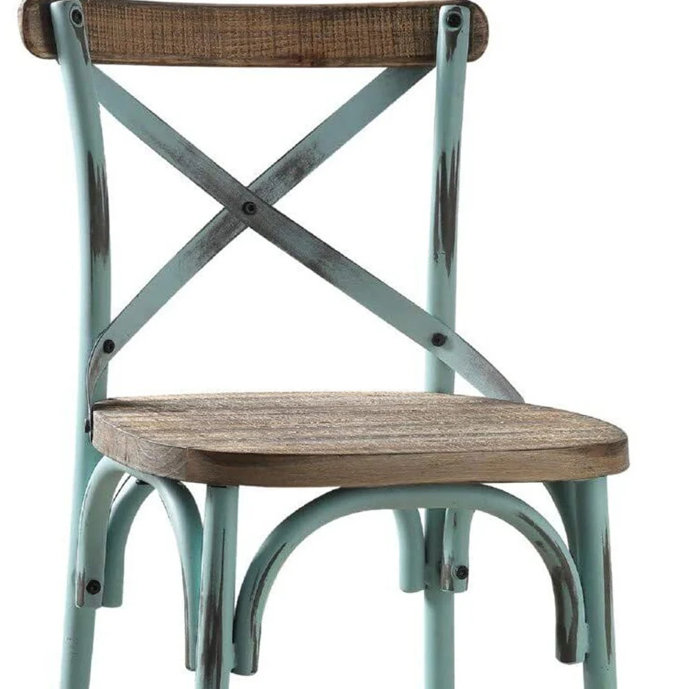 Brown And Sky Blue Iron Bar Chair By Homeroots - Image 7