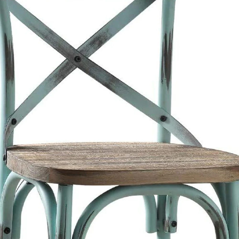 Brown And Sky Blue Iron Bar Chair By Homeroots - Image 8