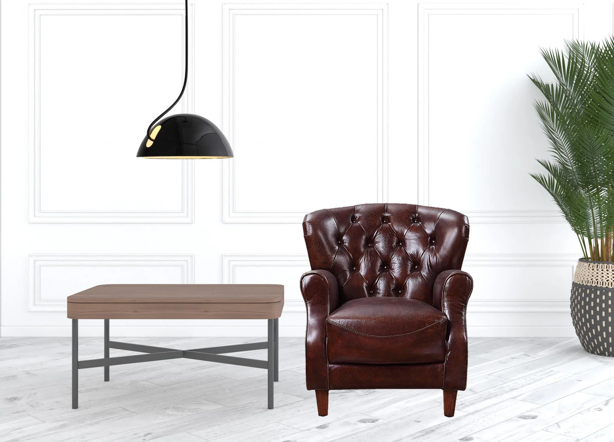 Brown and Steel Blue Top Grain Leather Tufted Club Chair By Homeroots - Image 6