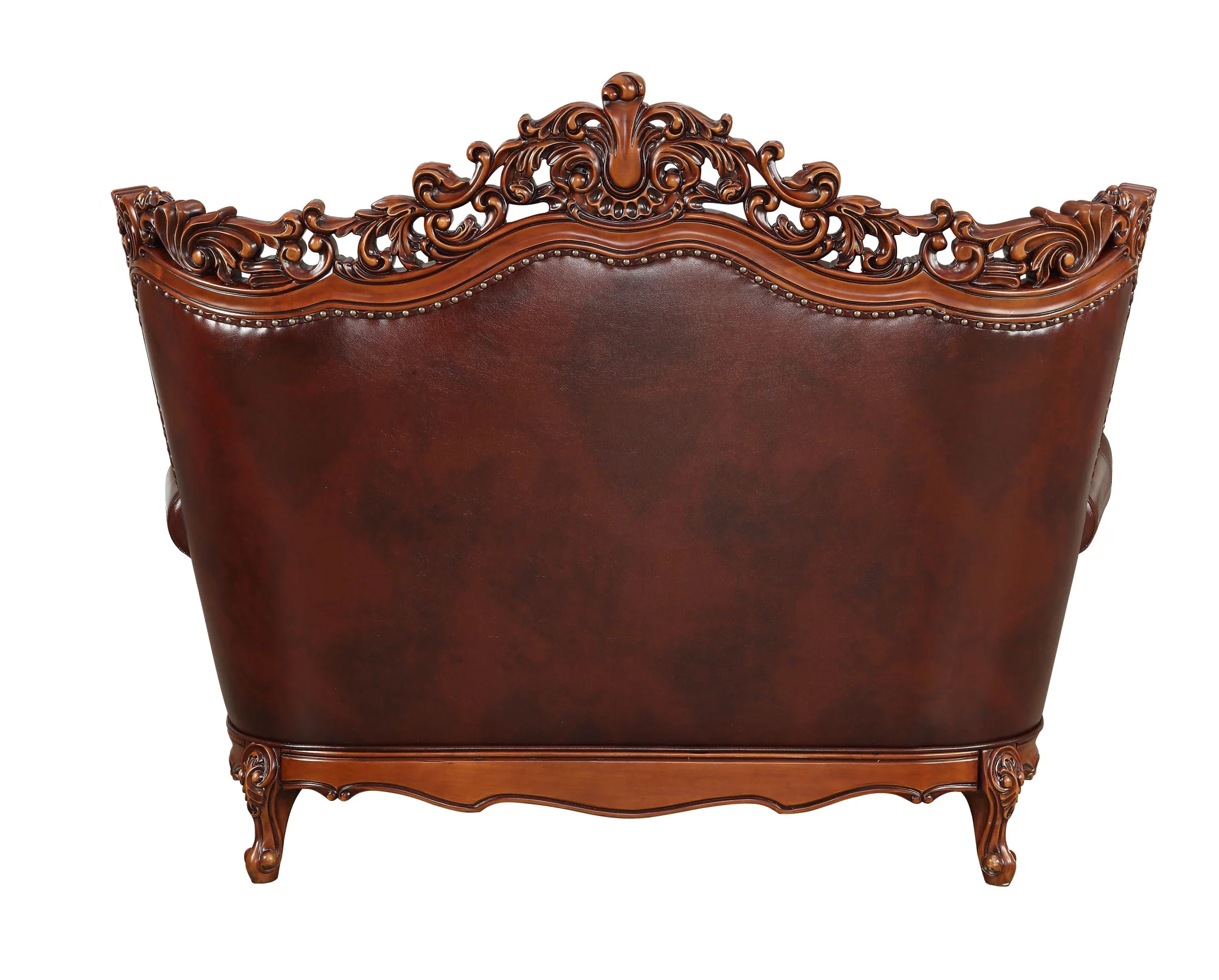 Brown And Walnut Top Grain Leather Curved Loveseat and Toss Pillows By Homeroots - Image 4