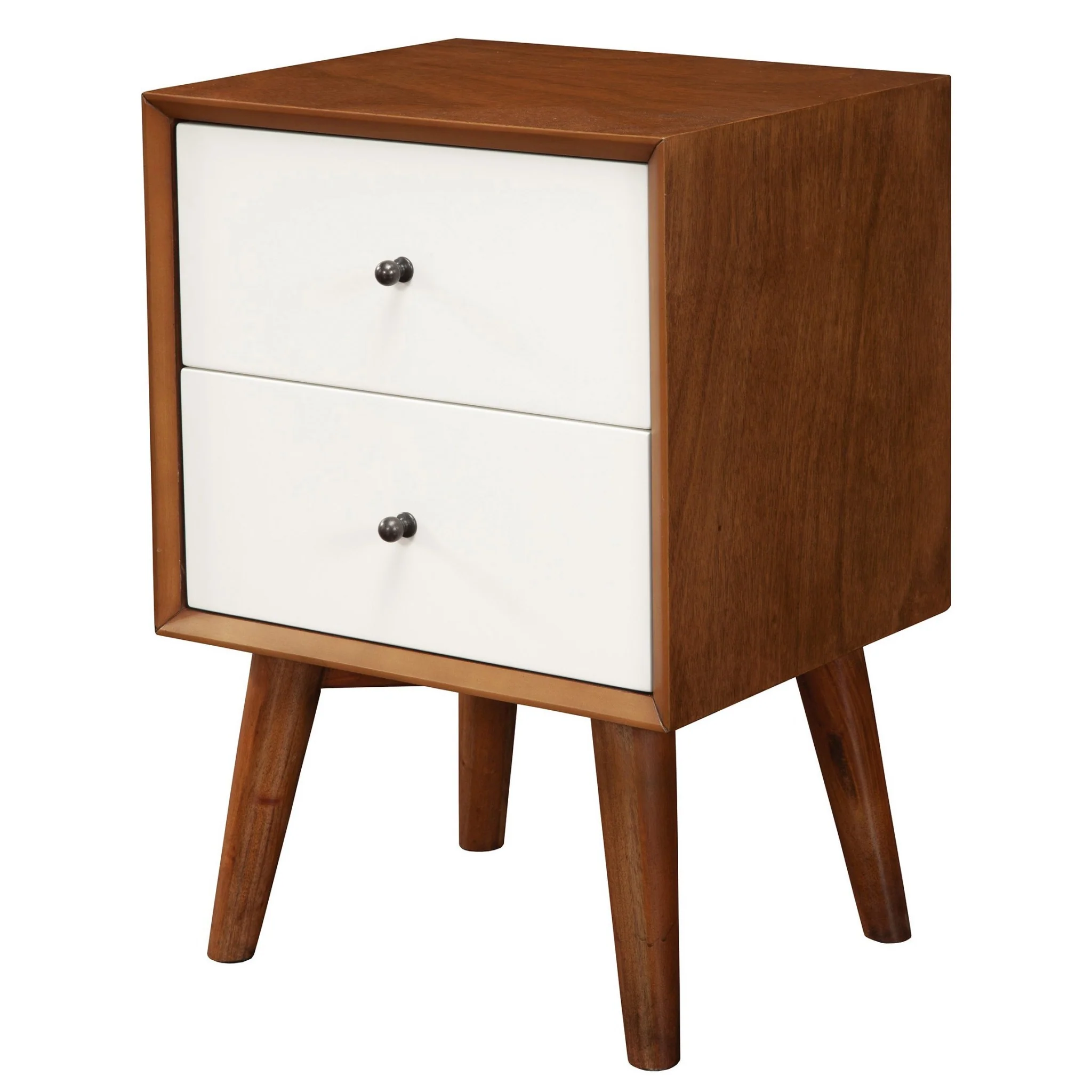 Brown And White Century Modern Wood 2 Drawer Nightstand By Homeroots - Image 2