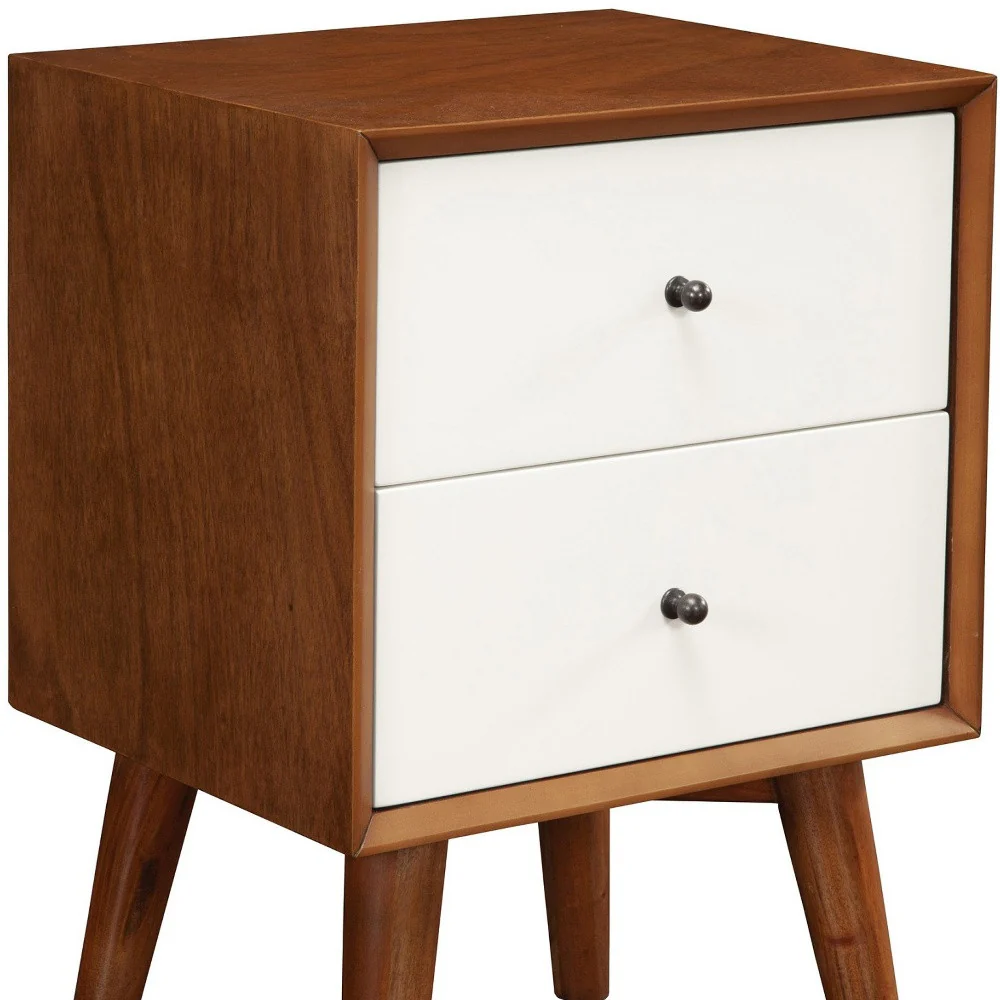 Brown And White Century Modern Wood 2 Drawer Nightstand By Homeroots - Image 3