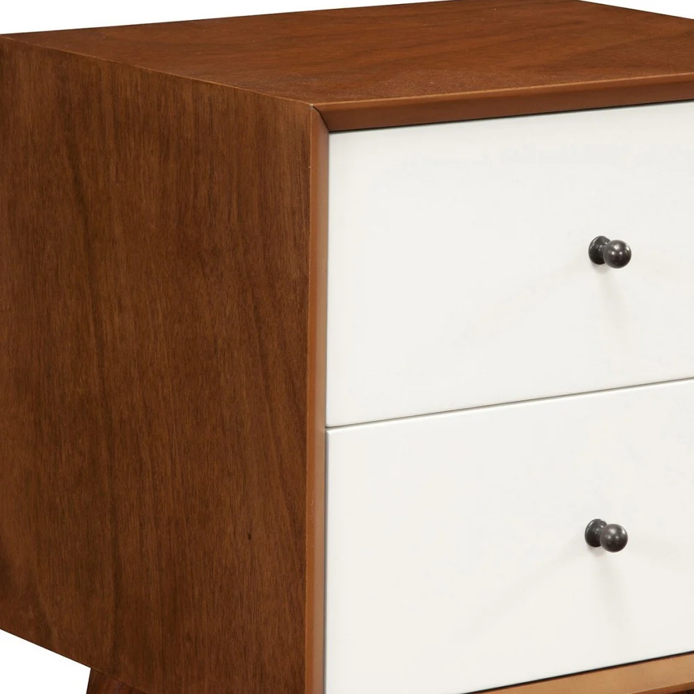 Brown And White Century Modern Wood 2 Drawer Nightstand By Homeroots - Image 4