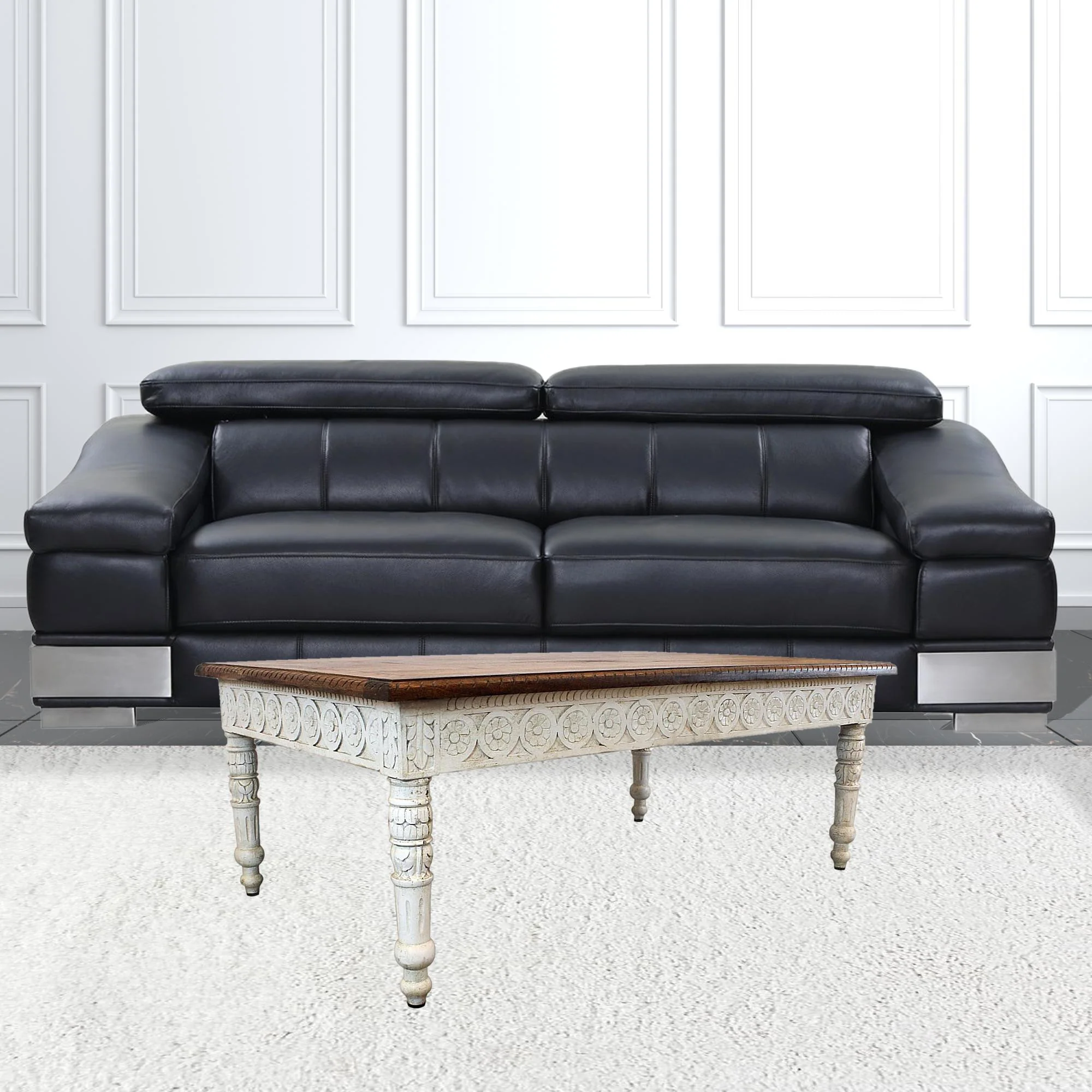 Brown and White Decorative Coffee Table By Homeroots - Image 3