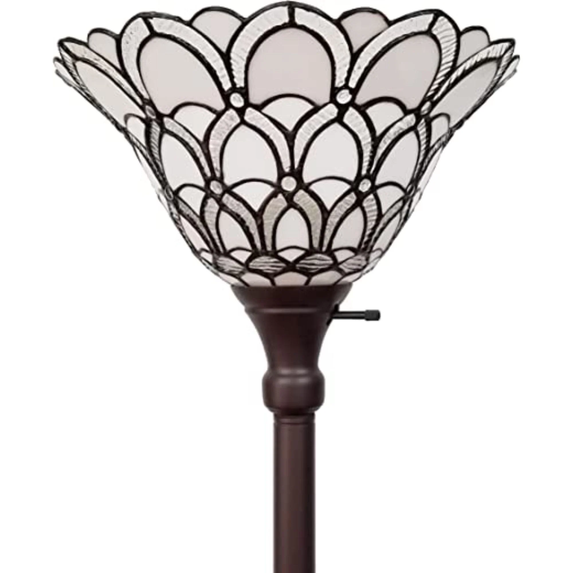 Brown And White Floor Lamp With White Peacock Feather Glass Bell Shade By Homeroots - Image 3
