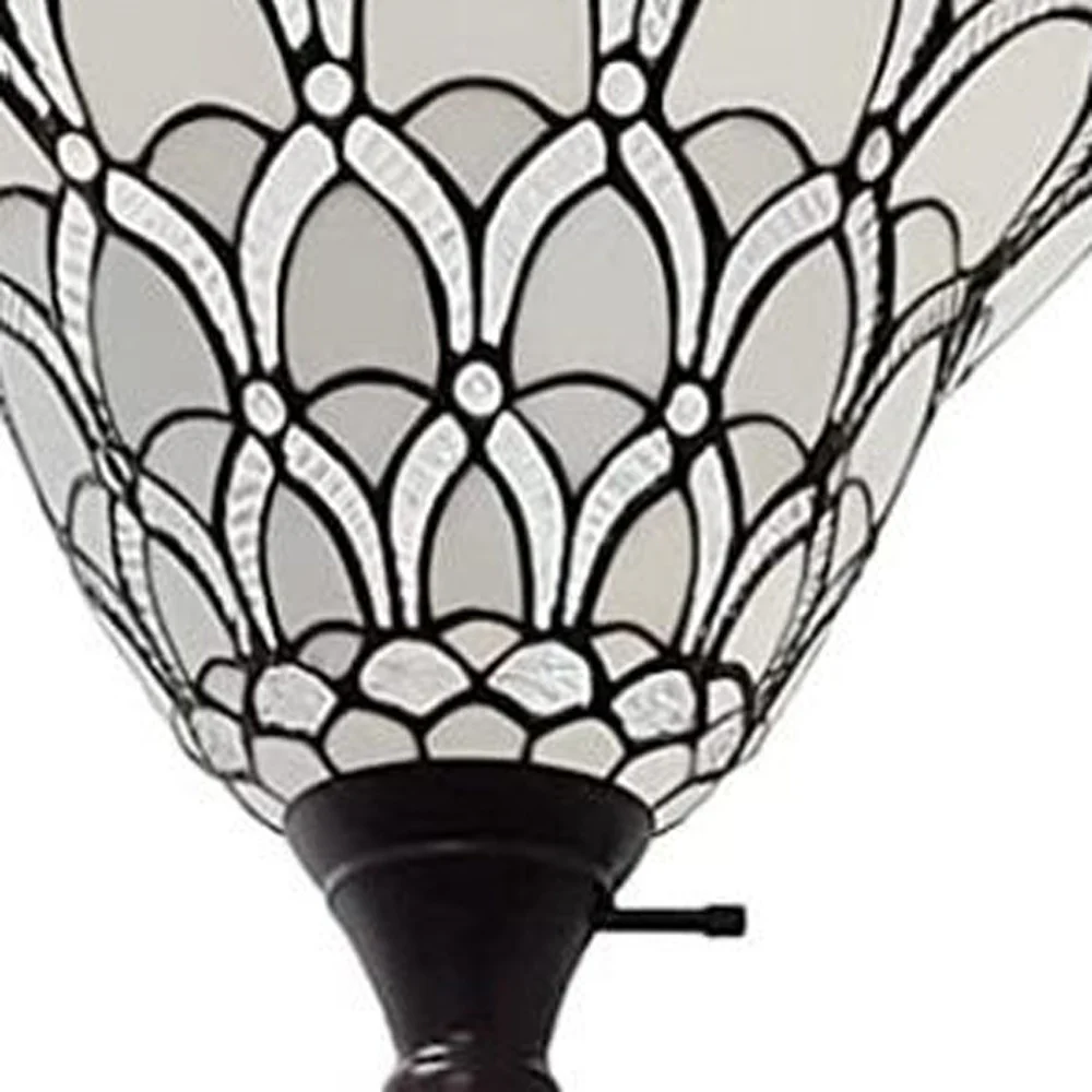 Brown And White Floor Lamp With White Peacock Feather Glass Bell Shade By Homeroots - Image 4