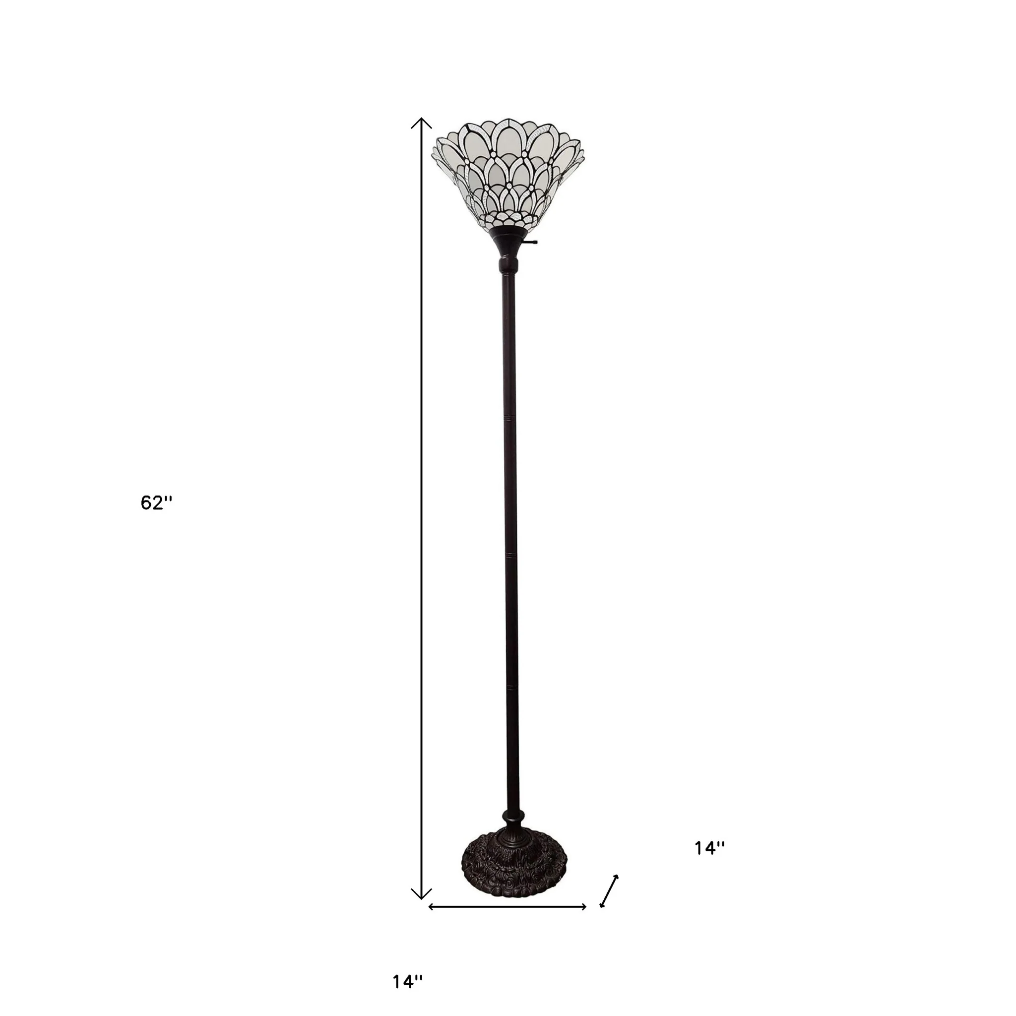 Brown And White Floor Lamp With White Peacock Feather Glass Bell Shade By Homeroots - Image 5