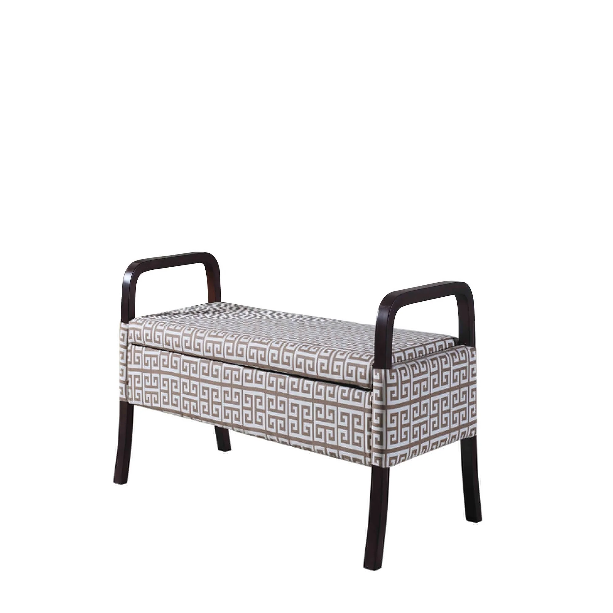 Brown and White Greek Key Wooden Storage Bench with Handles By Homeroots - Image 3