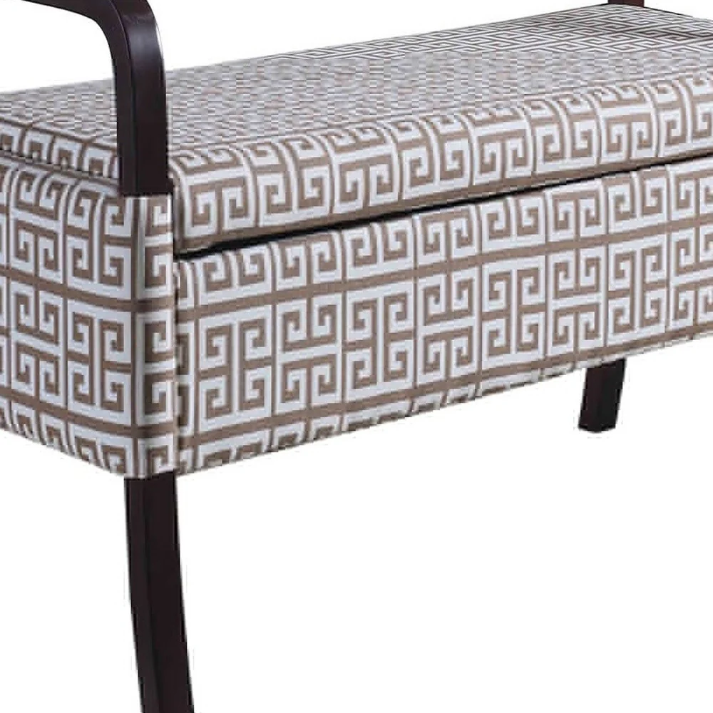 Brown and White Greek Key Wooden Storage Bench with Handles By Homeroots - Image 5