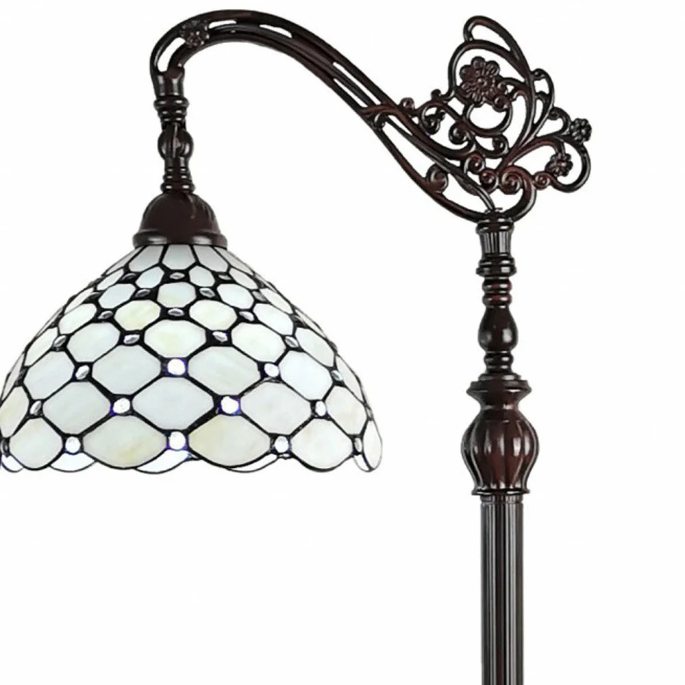 Brown And White Metal Floor Lamp With White Glass Bowl Shade By Homeroots - Image 3
