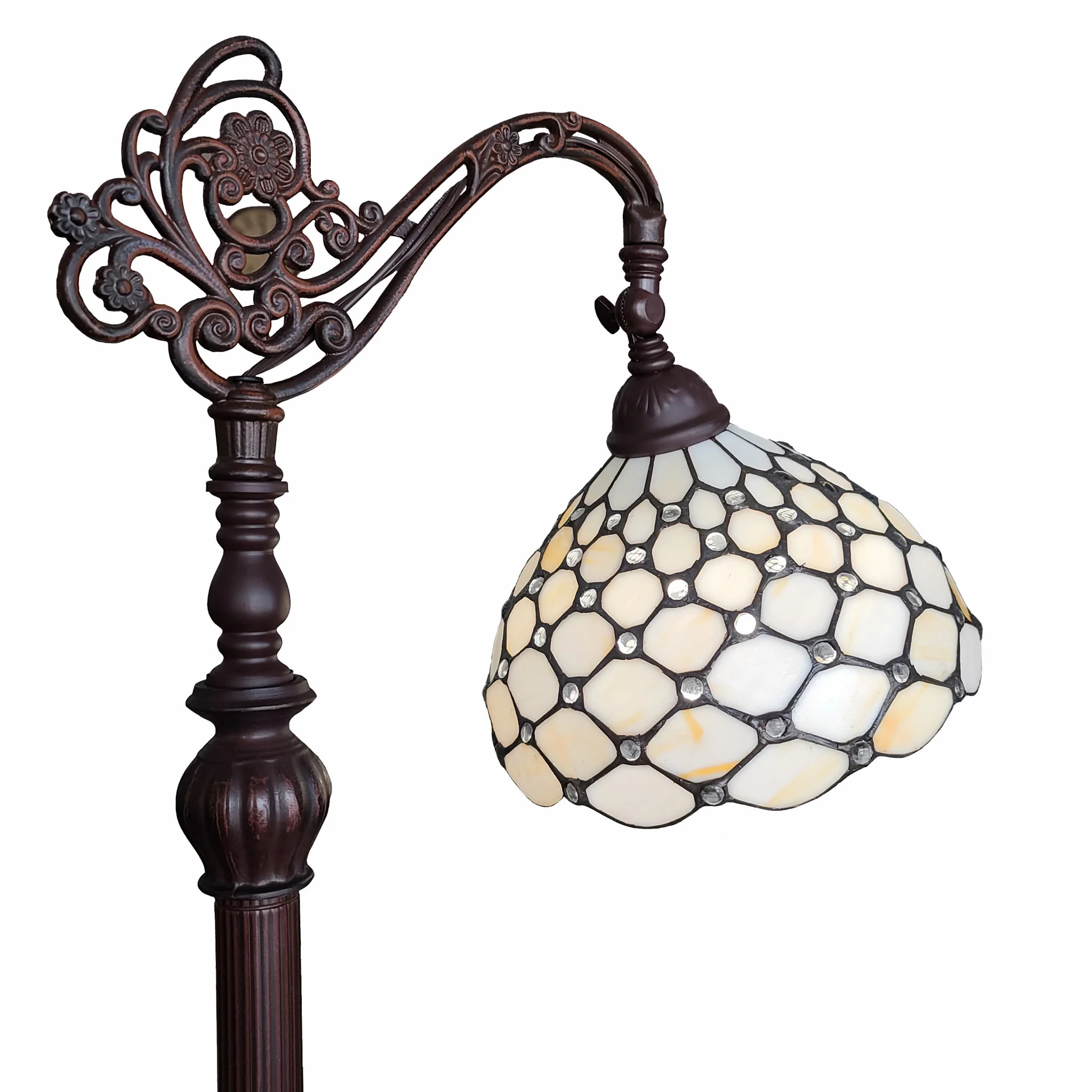 Brown And White Metal Floor Lamp With White Glass Bowl Shade By Homeroots - Image 4