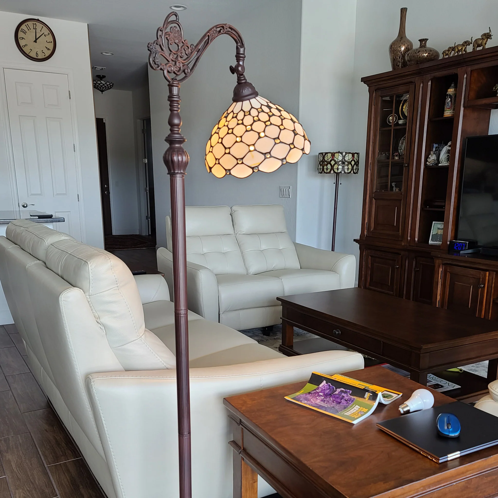 Brown And White Metal Floor Lamp With White Glass Bowl Shade By Homeroots - Image 8