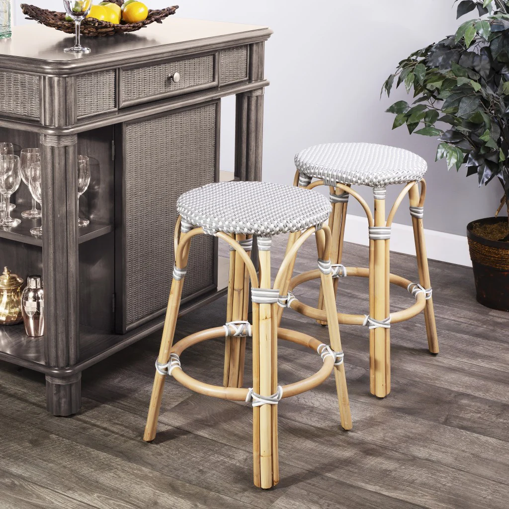 Brown And White Rattan Counter Stool By Homeroots - Image 14