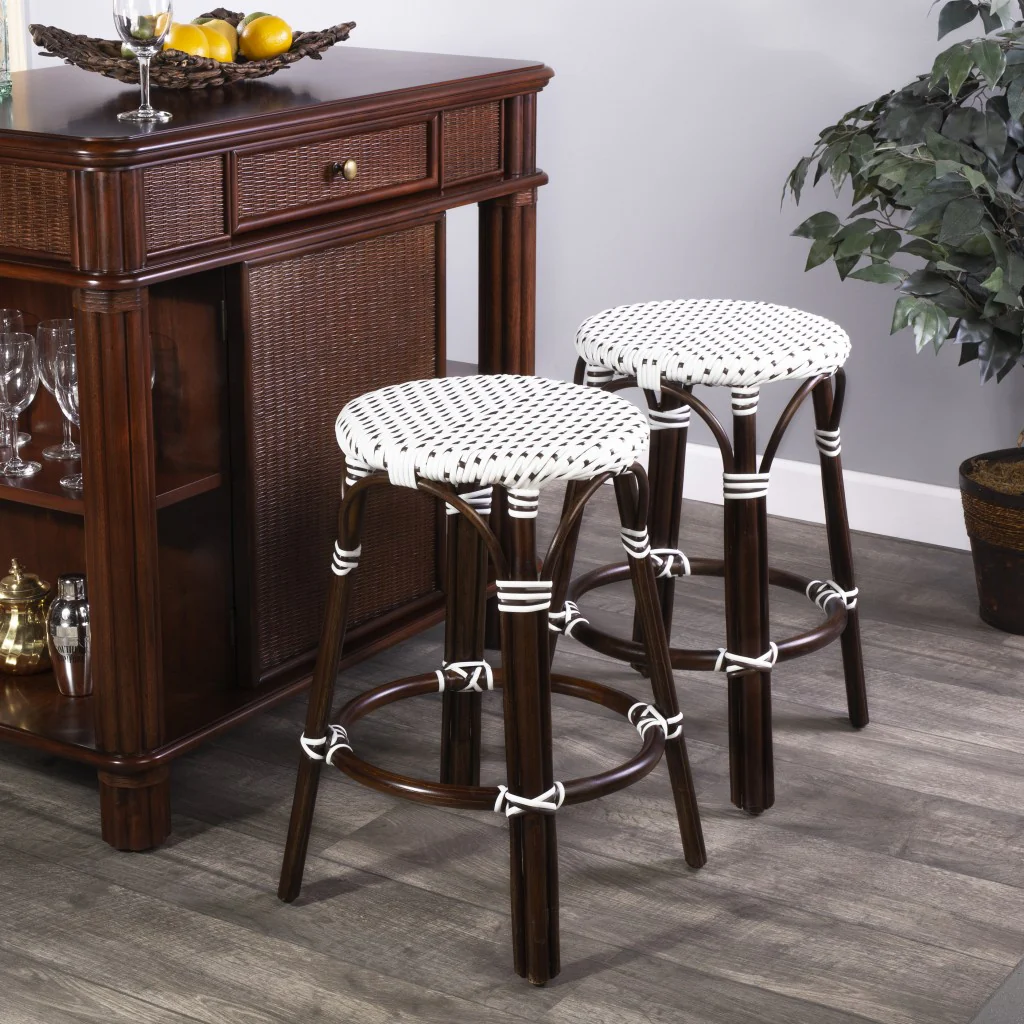 Brown And White Rattan Counter Stool By Homeroots - Image 7