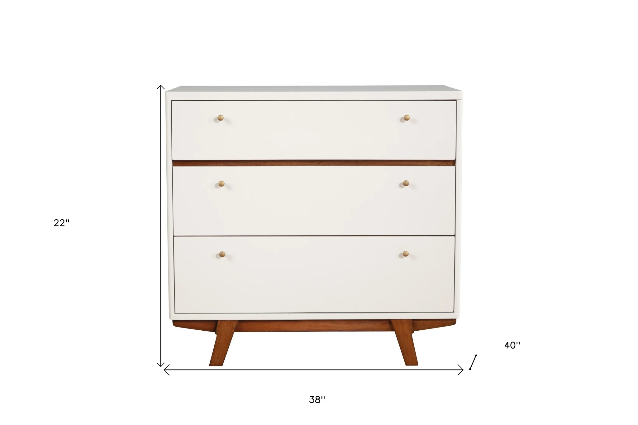 Brown and White Solid Wood Three Drawer Chest By Homeroots - Image 2