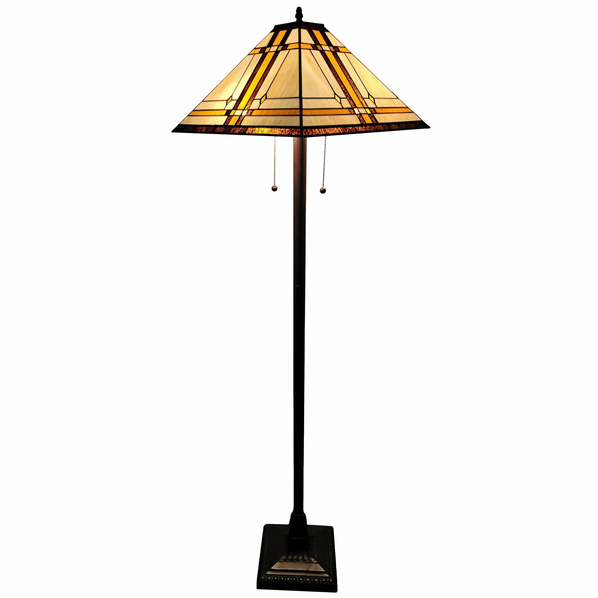 Brown And White Two Light Floor Lamp With Brown And White Glass Cone Shade By Homeroots - Image 2