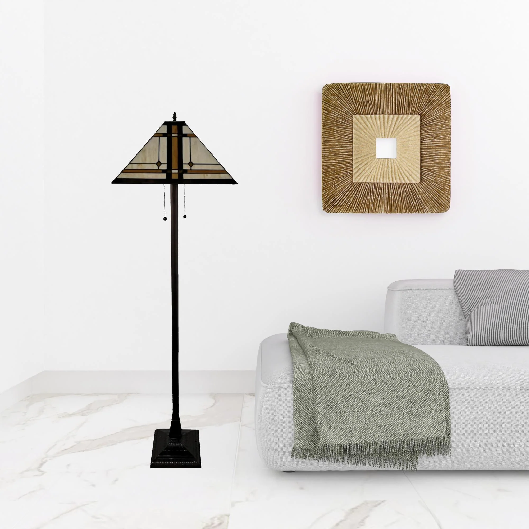 Brown And White Two Light Floor Lamp With Brown And White Glass Cone Shade By Homeroots - Image 3