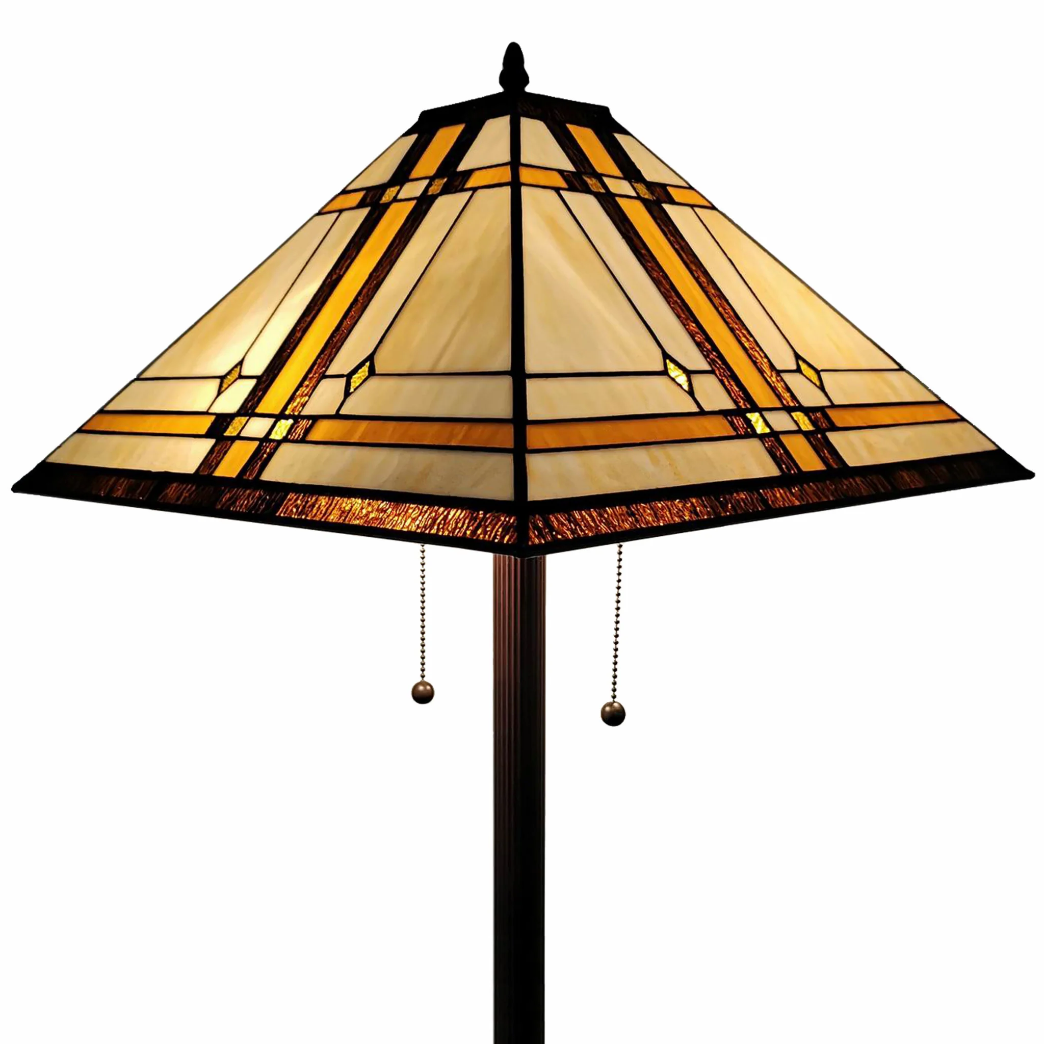 Brown And White Two Light Floor Lamp With Brown And White Glass Cone Shade By Homeroots - Image 4