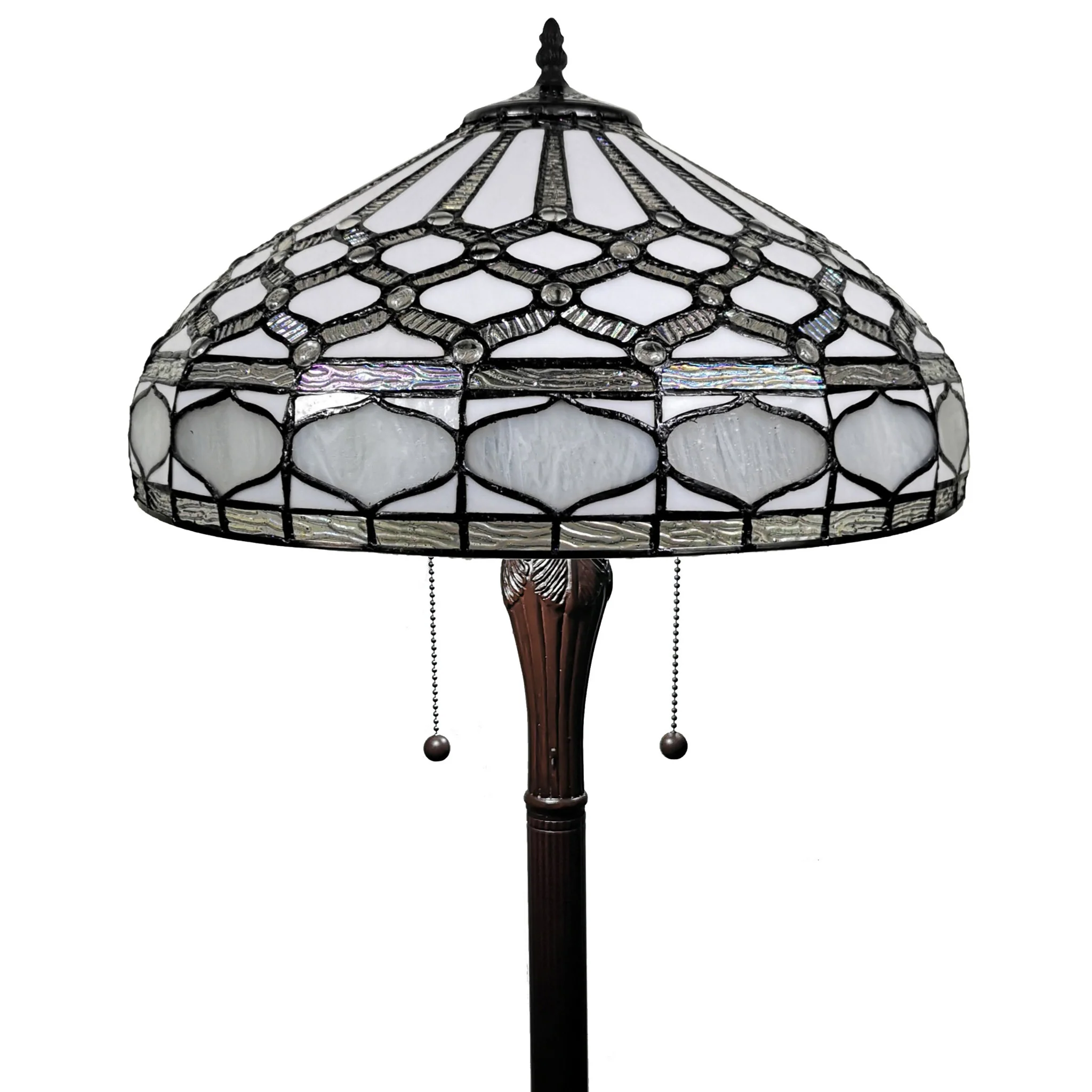 Brown And White Two Light Torchiere Floor Lamp With White Geometric Glass Dome Shade By Homeroots - Image 3