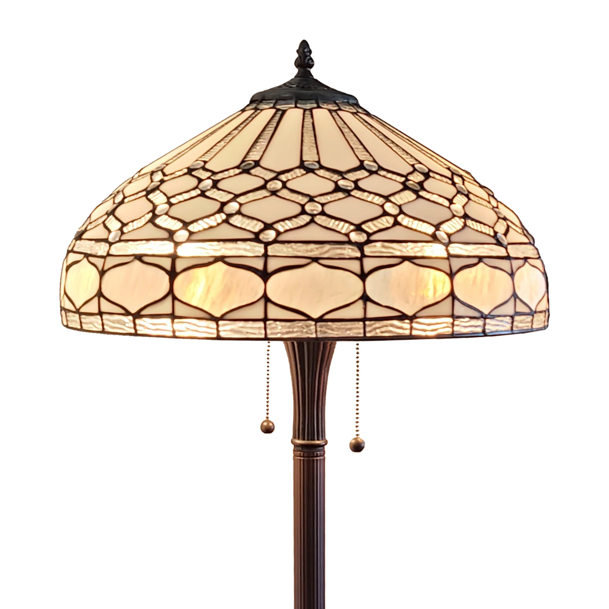 Brown And White Two Light Torchiere Floor Lamp With White Geometric Glass Dome Shade By Homeroots - Image 4
