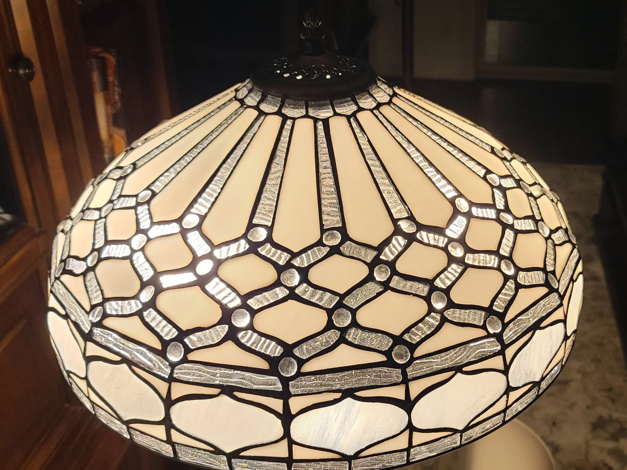 Brown And White Two Light Torchiere Floor Lamp With White Geometric Glass Dome Shade By Homeroots - Image 5