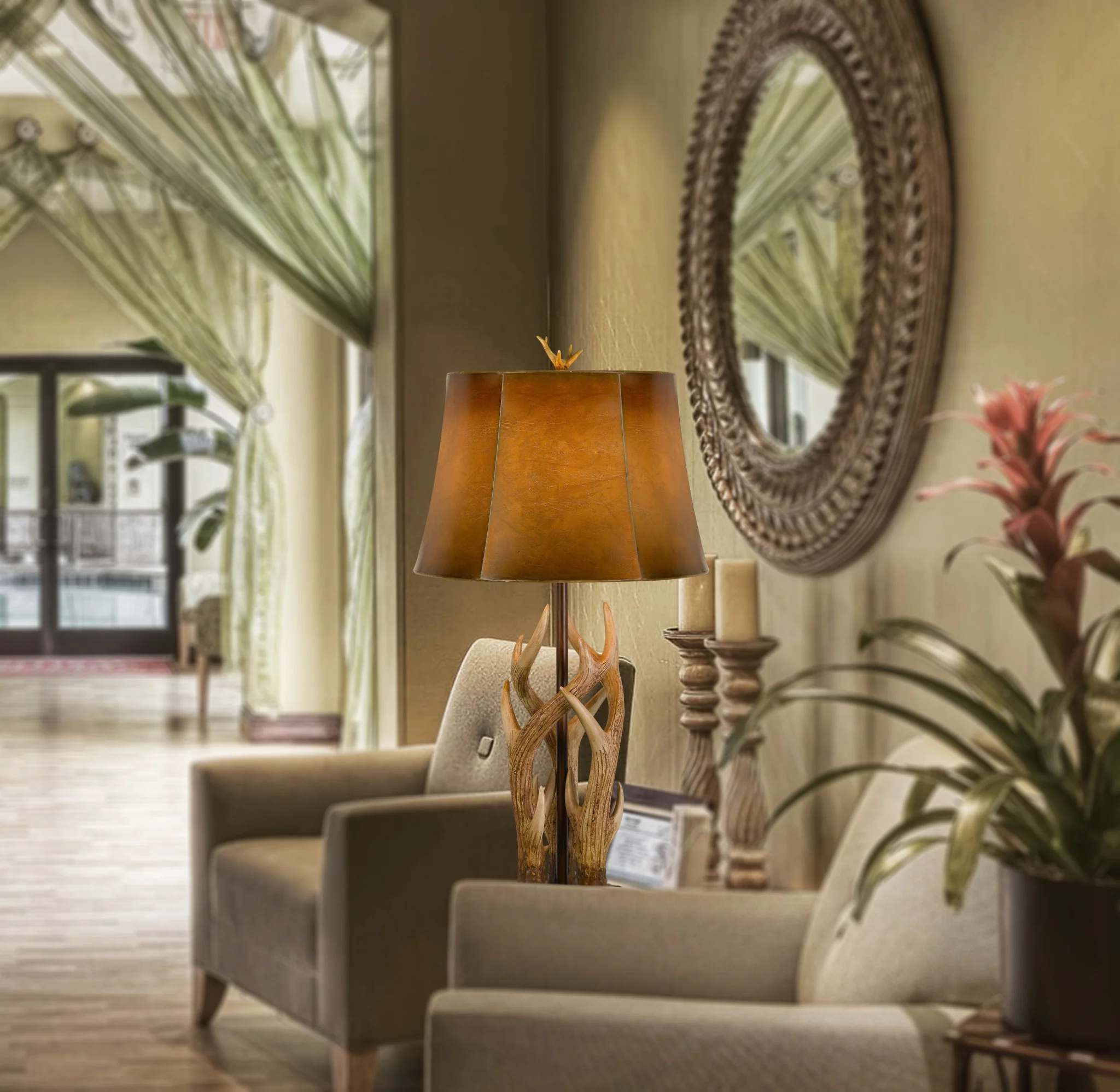 Brown Antlers Table Lamp With Brown Drum Shade By Homeroots - Image 4