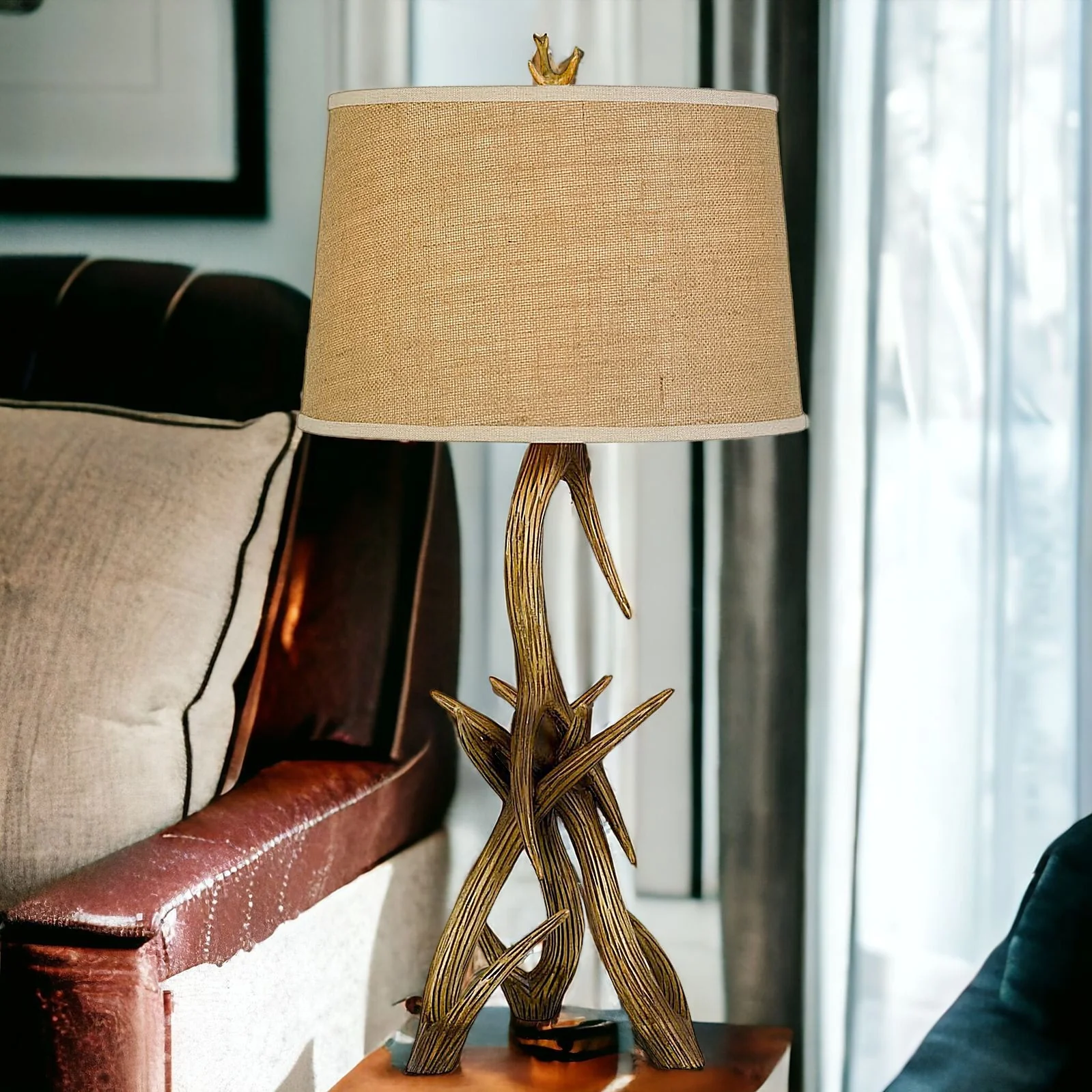 Brown Antlers Table Lamp With Brown Empire Shade By Homeroots - Image 4