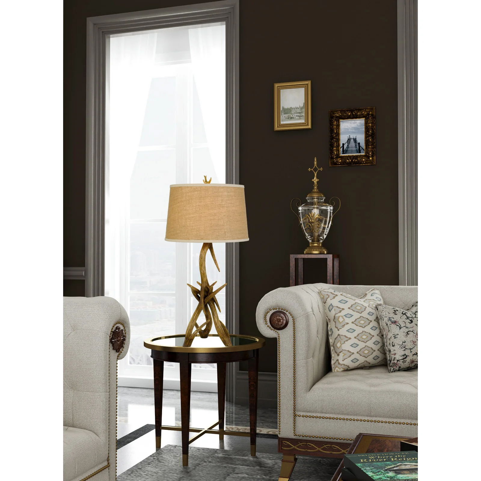 Brown Antlers Table Lamp With Brown Empire Shade By Homeroots - Image 5